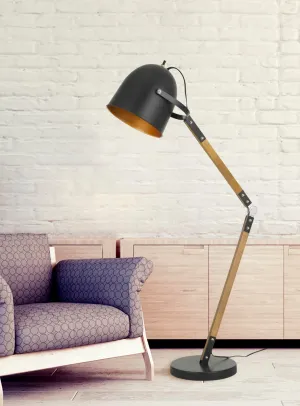100W Binimi Adjustable Arc Floor Lamp – Stylish Matte Black & Wood Design for Living Spaces