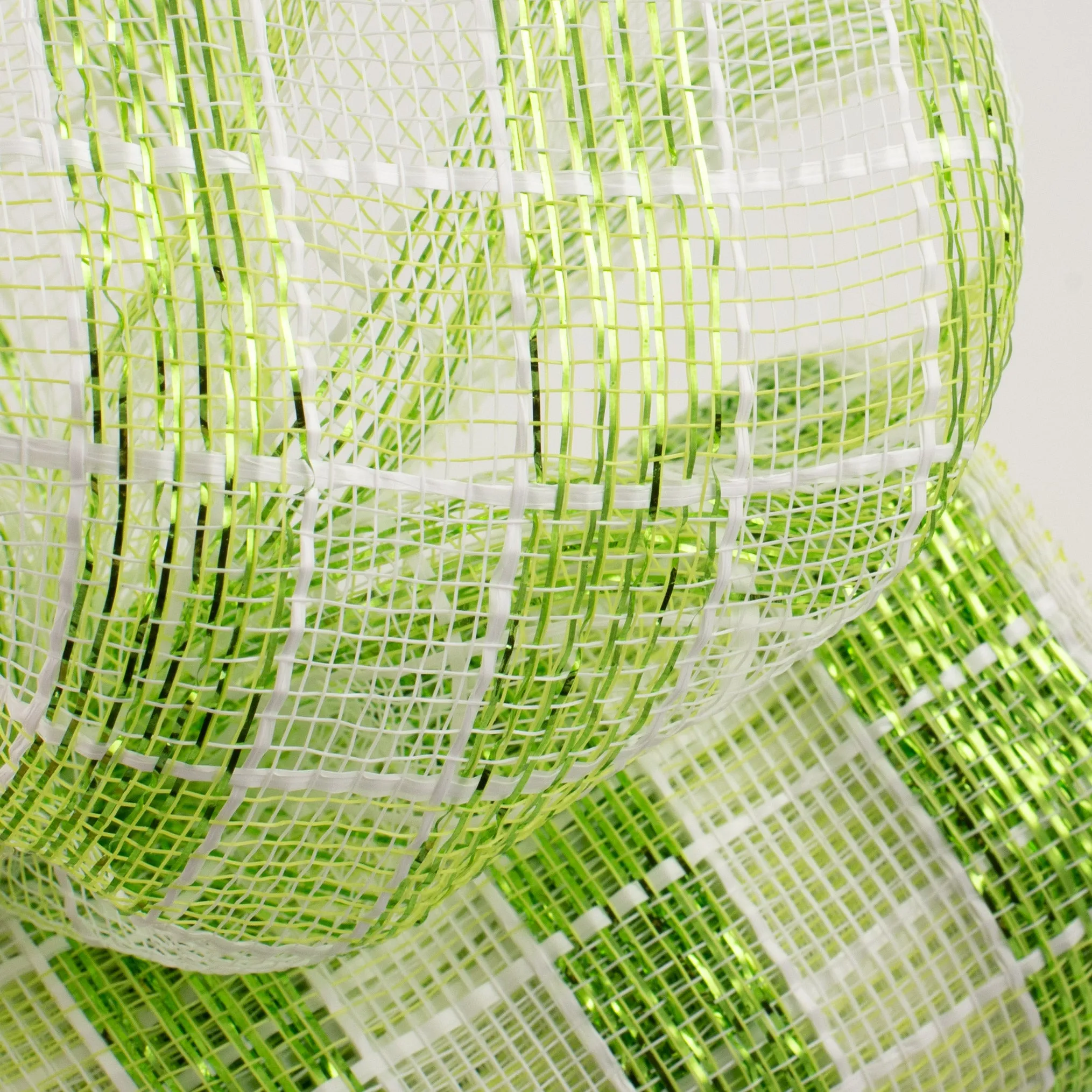 10" Metallic Check Mesh: Apple Green & White (10 Yards)