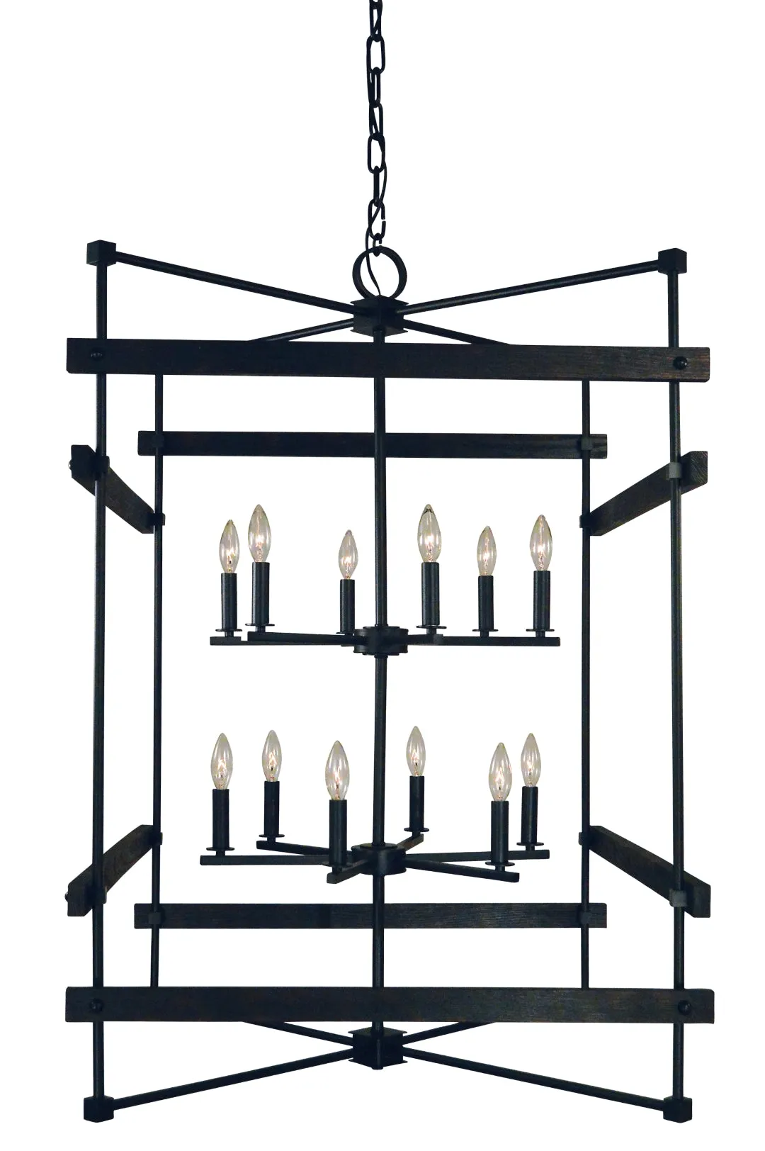 12-Light Matte Black Rustic Chic Chandelier - Handcrafted Foyer Fixture with Stunning Elegance