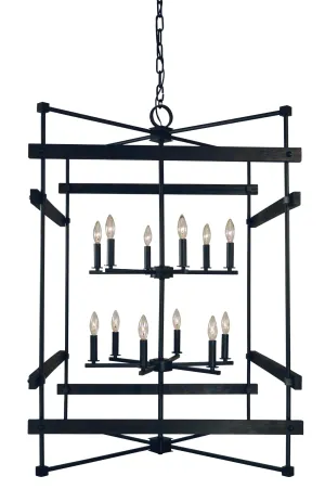 12-Light Matte Black Rustic Chic Chandelier - Handcrafted Foyer Fixture with Stunning Elegance