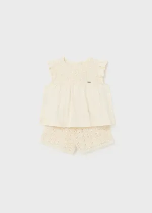 1235 - Guipure short set for baby girl - Chickpea