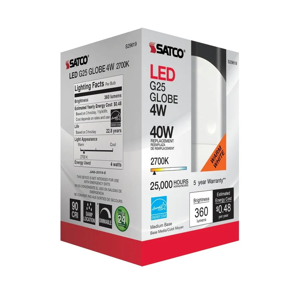 4W - LED G25 - 2700K - Medium base - 120V