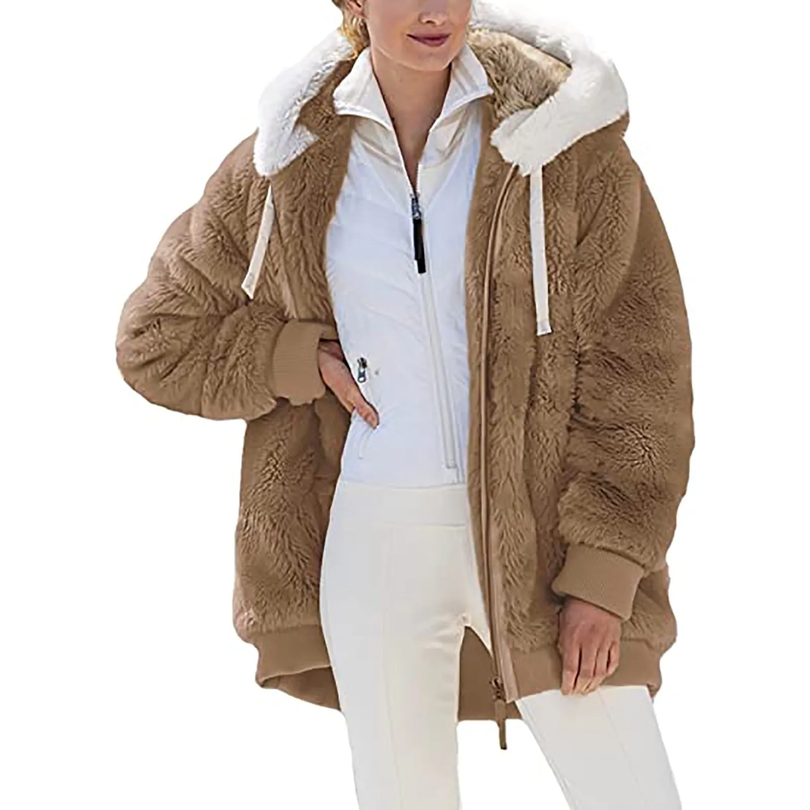 50% Off Clear!Fashion Oversize Winter Coats for Women, Women Plus Size Winter Warm Loose Plush Zip Hooded Jacket Coat Deals Gift for Women