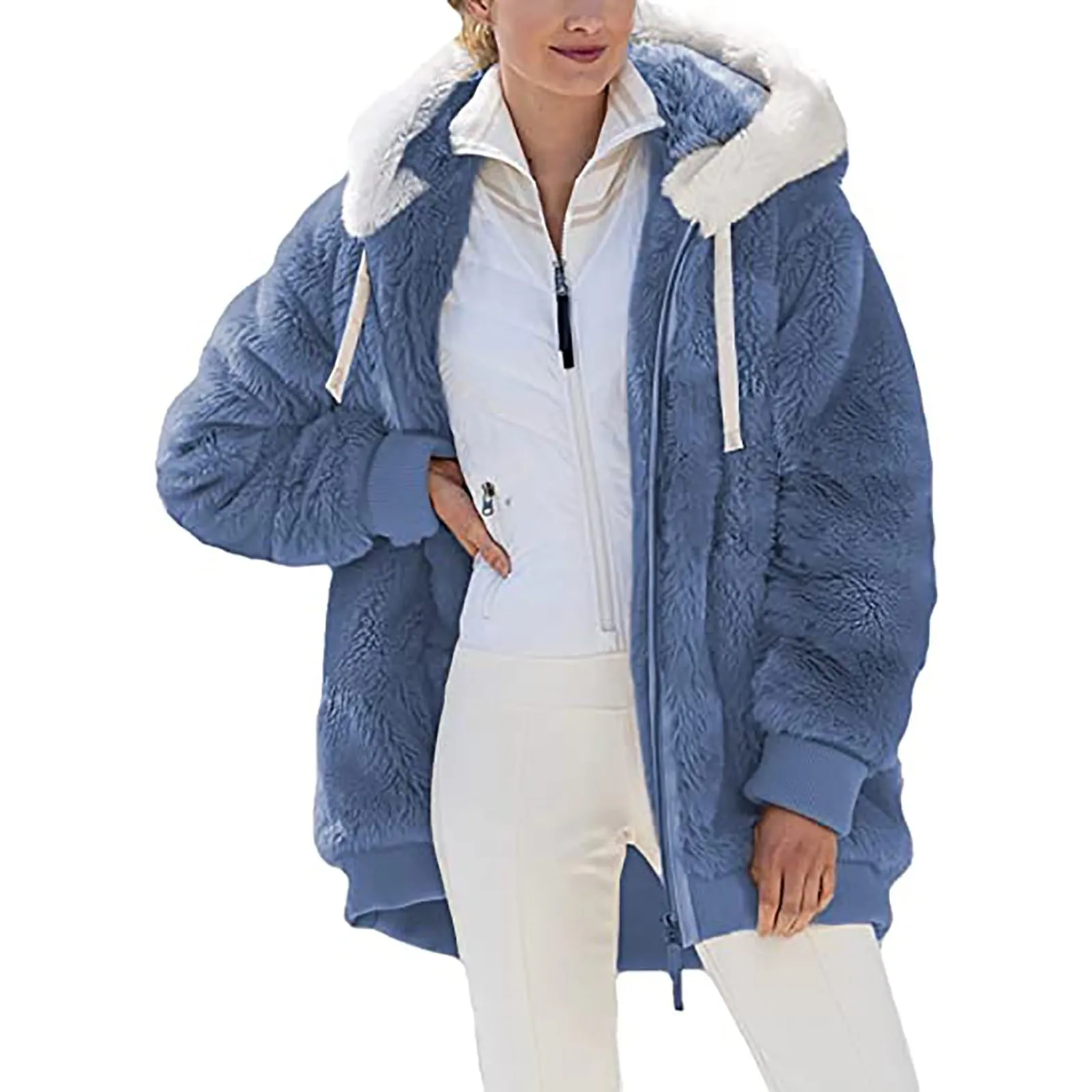 50% Off Clear!Fashion Oversize Winter Coats for Women, Women Plus Size Winter Warm Loose Plush Zip Hooded Jacket Coat Deals Gift for Women