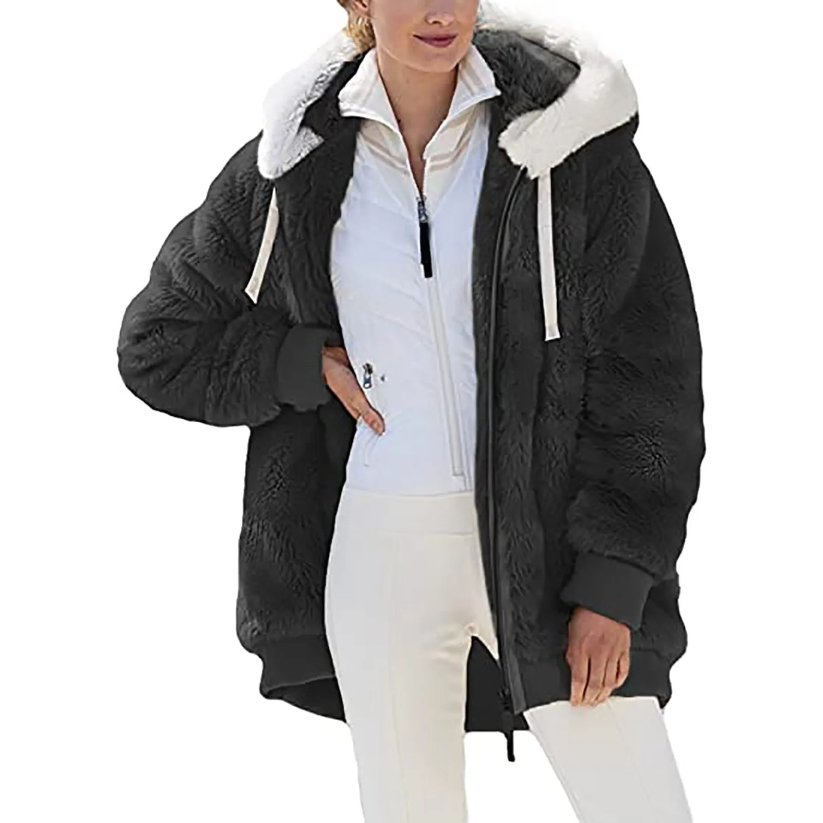 50% Off Clear!Fashion Oversize Winter Coats for Women, Women Plus Size Winter Warm Loose Plush Zip Hooded Jacket Coat Deals Gift for Women