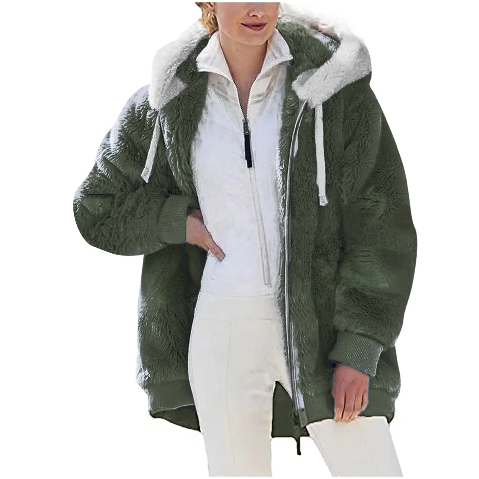 50% Off Clear!Fashion Oversize Winter Coats for Women, Women Plus Size Winter Warm Loose Plush Zip Hooded Jacket Coat Deals Gift for Women