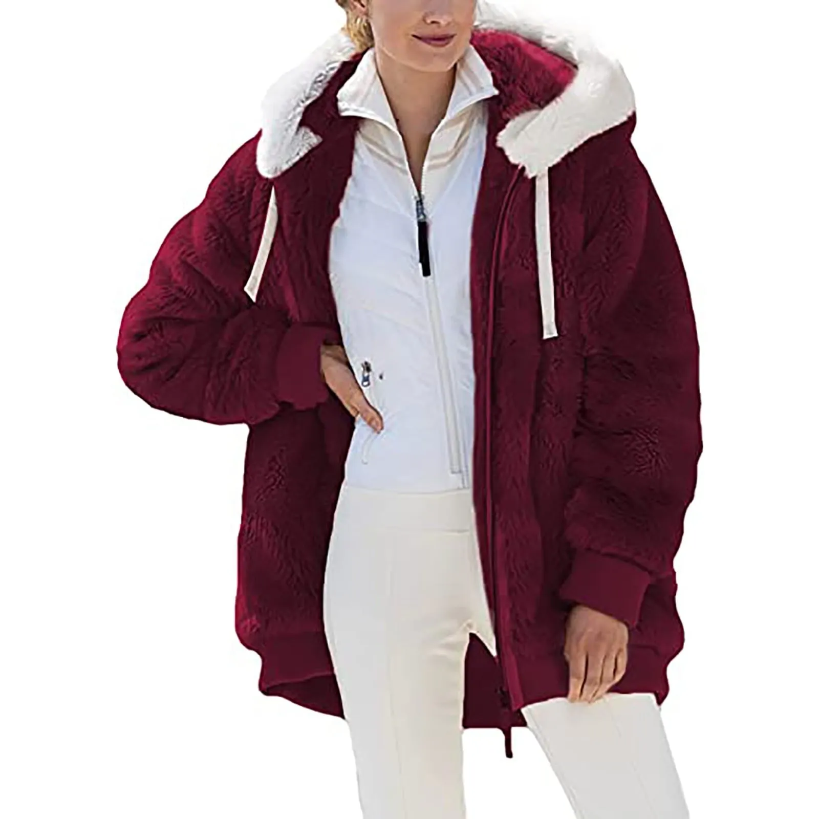 50% Off Clear!Fashion Oversize Winter Coats for Women, Women Plus Size Winter Warm Loose Plush Zip Hooded Jacket Coat Deals Gift for Women