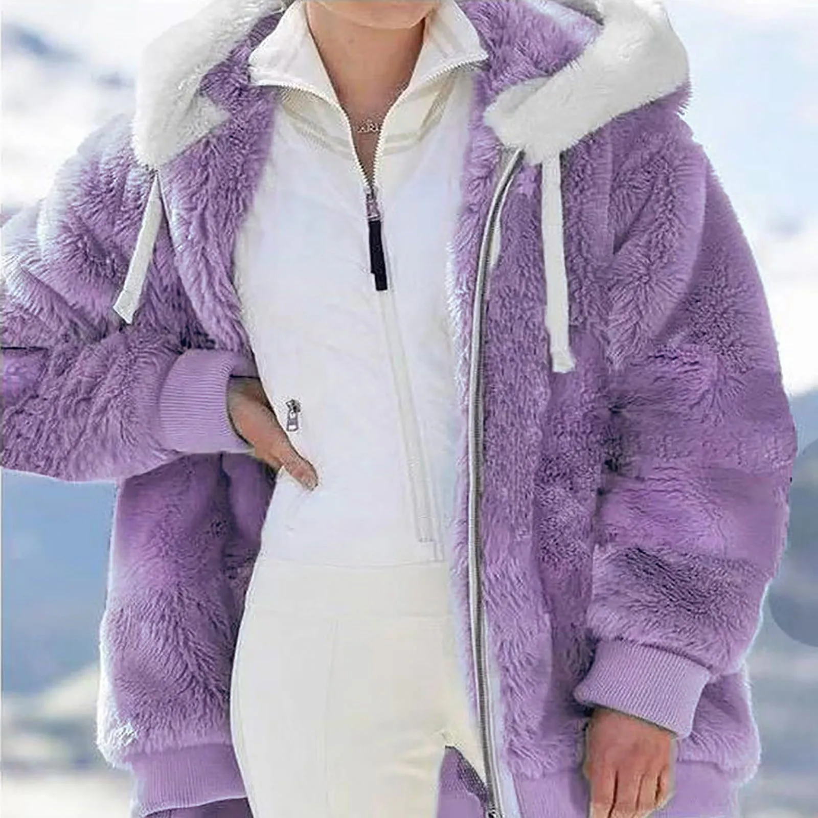 50% Off Clear!Fashion Oversize Winter Coats for Women, Women Plus Size Winter Warm Loose Plush Zip Hooded Jacket Coat Deals Gift for Women