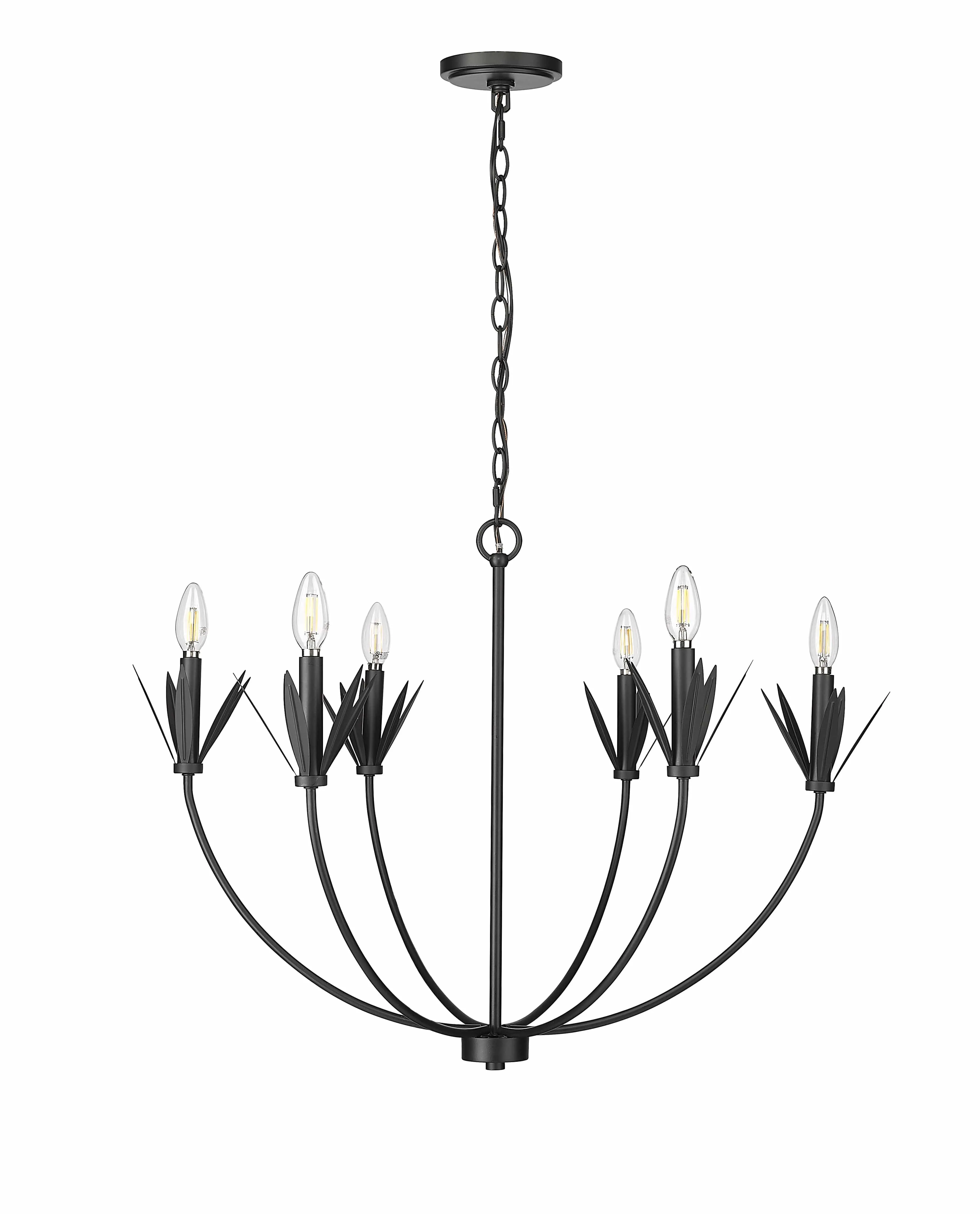 6 Lamps Primrose Chandelier - Matte Black - 30.5in Diameter - E12 Candelabra Base