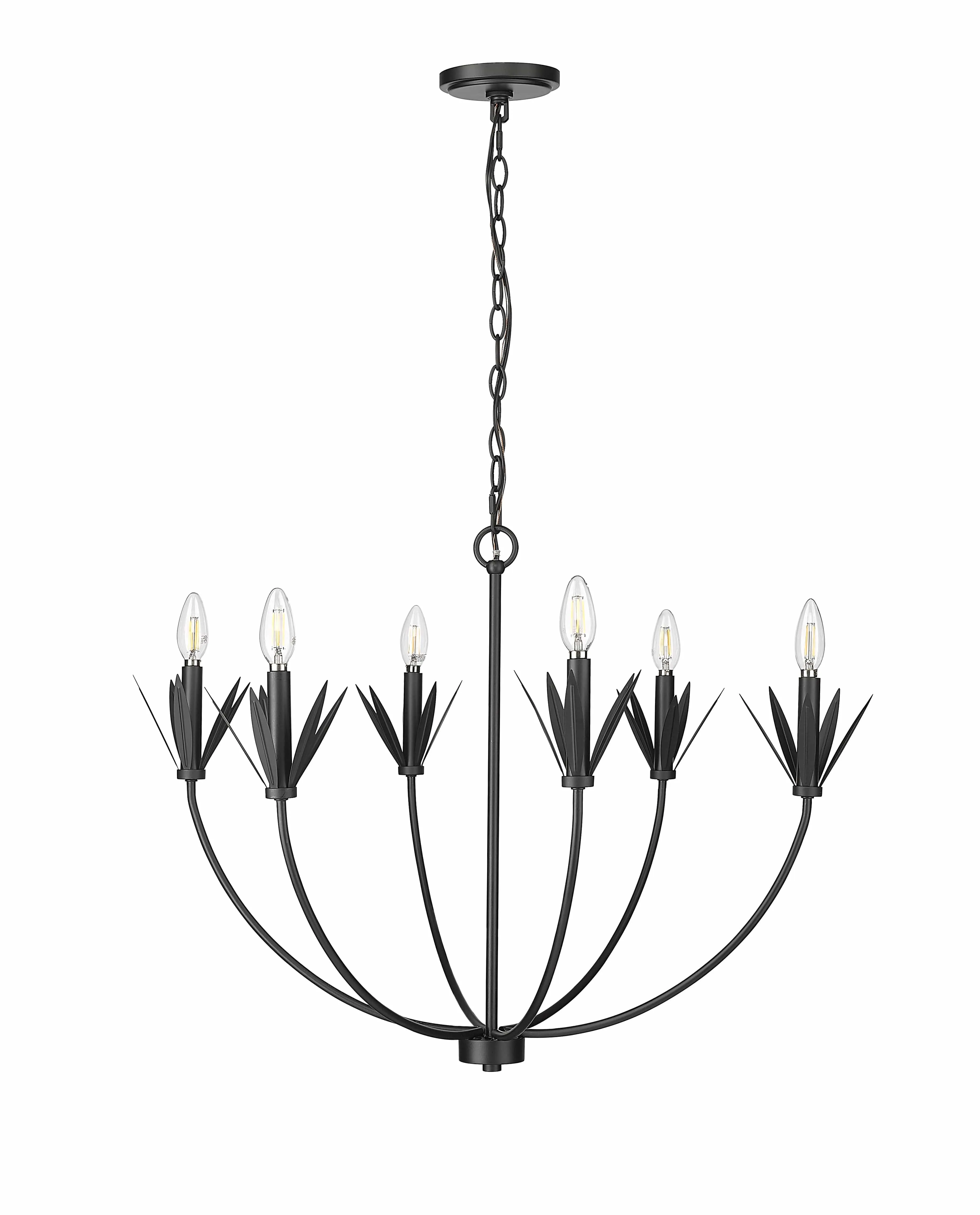 6 Lamps Primrose Chandelier - Matte Black - 30.5in Diameter - E12 Candelabra Base