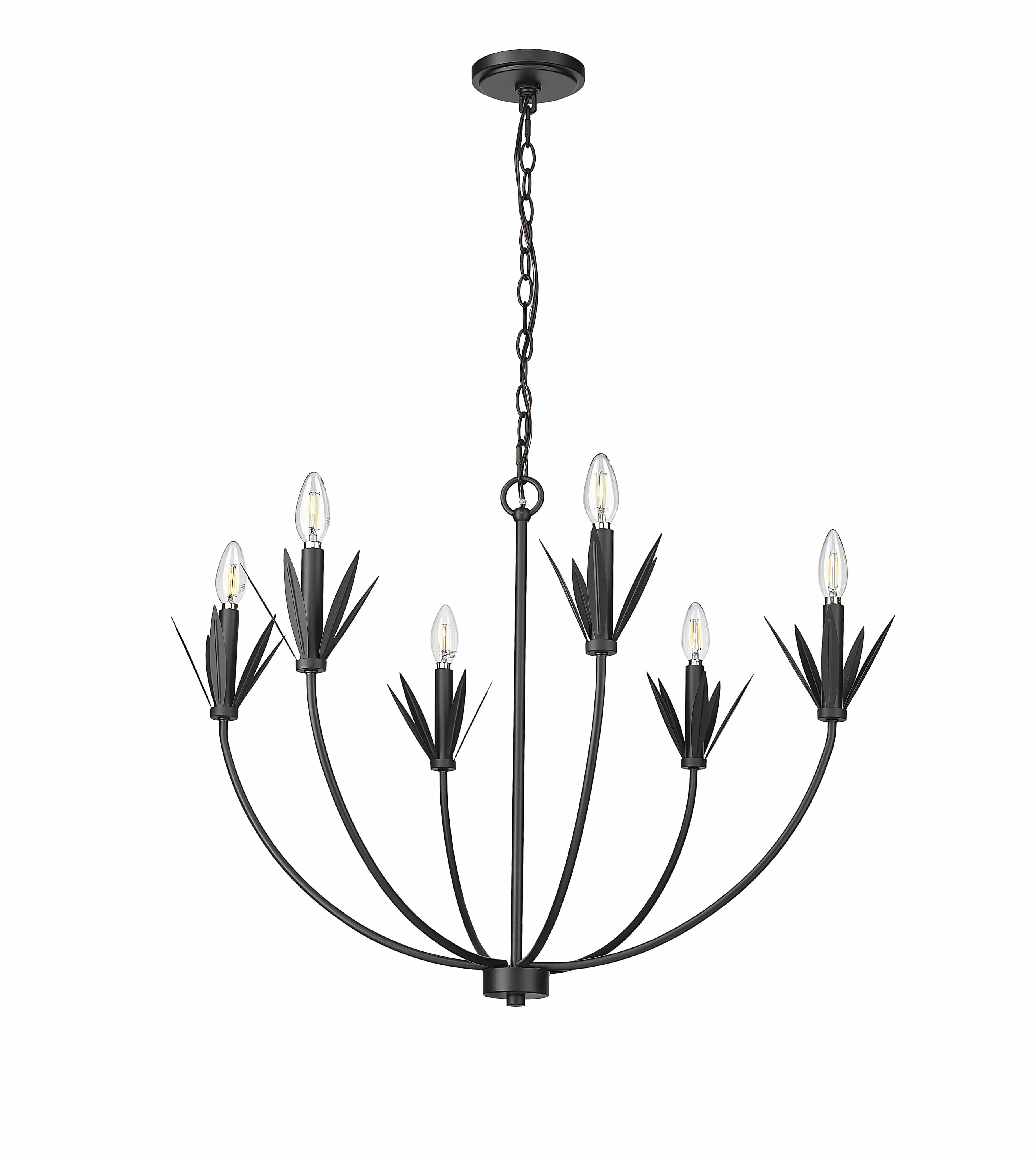 6 Lamps Primrose Chandelier - Matte Black - 30.5in Diameter - E12 Candelabra Base