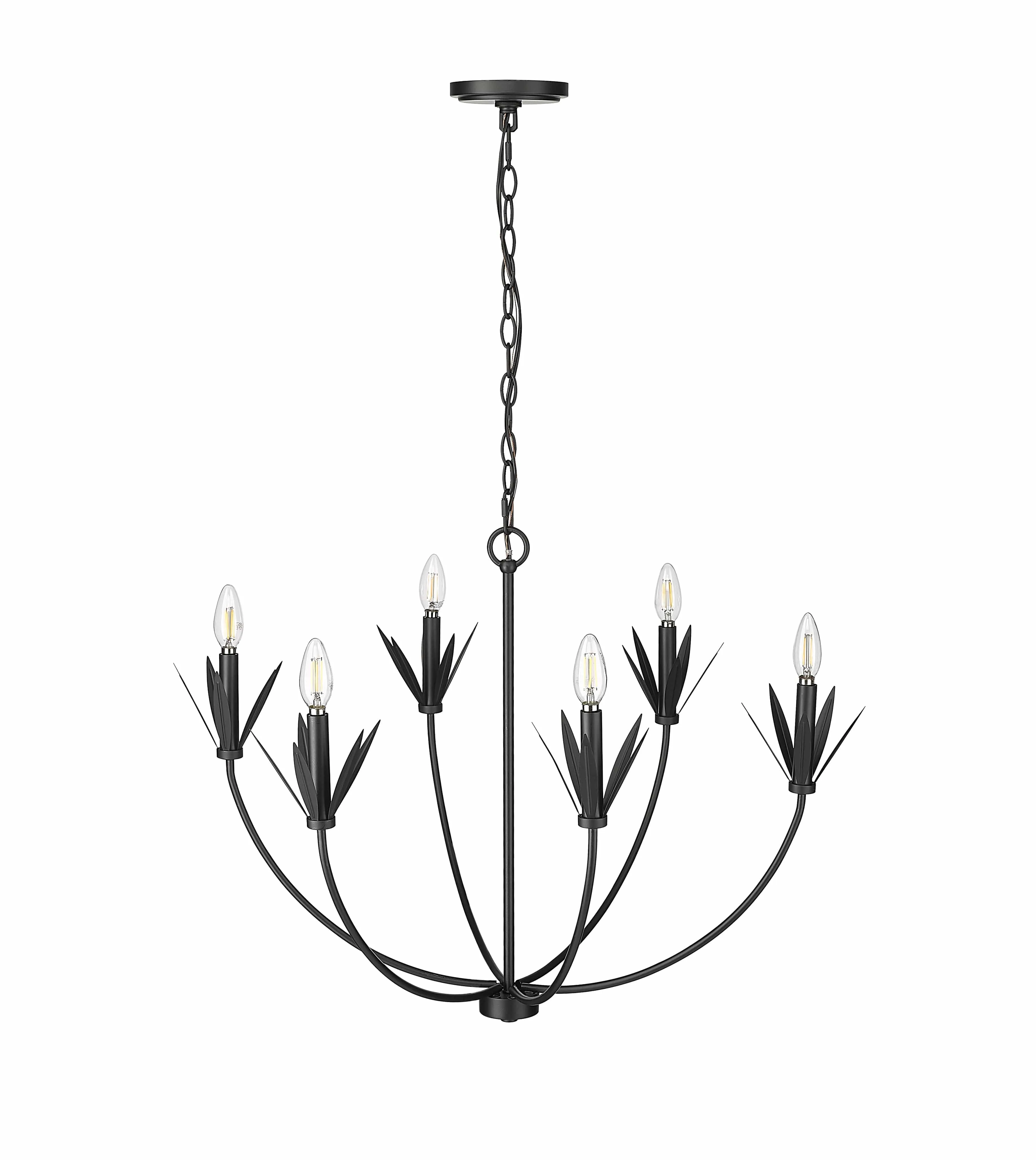 6 Lamps Primrose Chandelier - Matte Black - 30.5in Diameter - E12 Candelabra Base