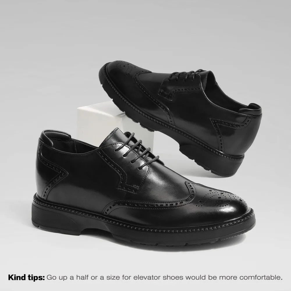 7CM/2.76 Inches CMR CHAMARIPA Men's Black Leather Derby Shoes