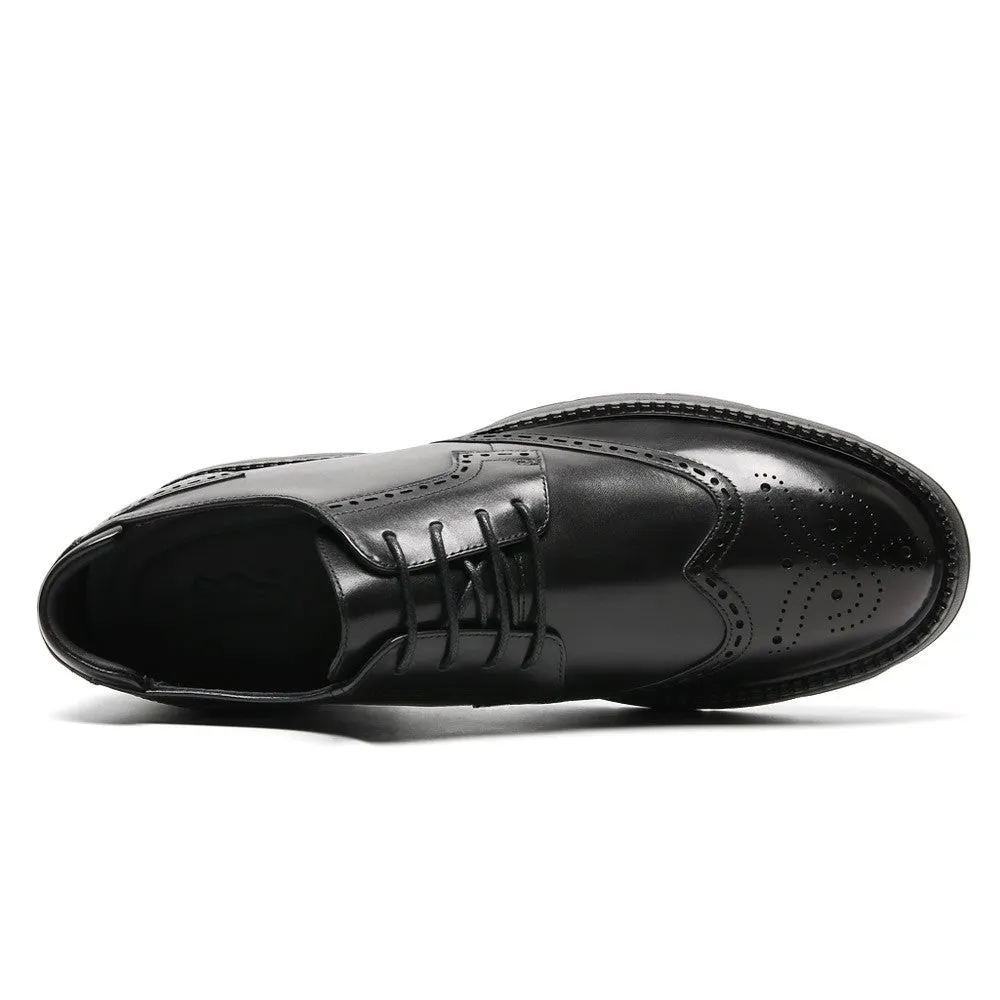7CM/2.76 Inches CMR CHAMARIPA Men's Black Leather Derby Shoes