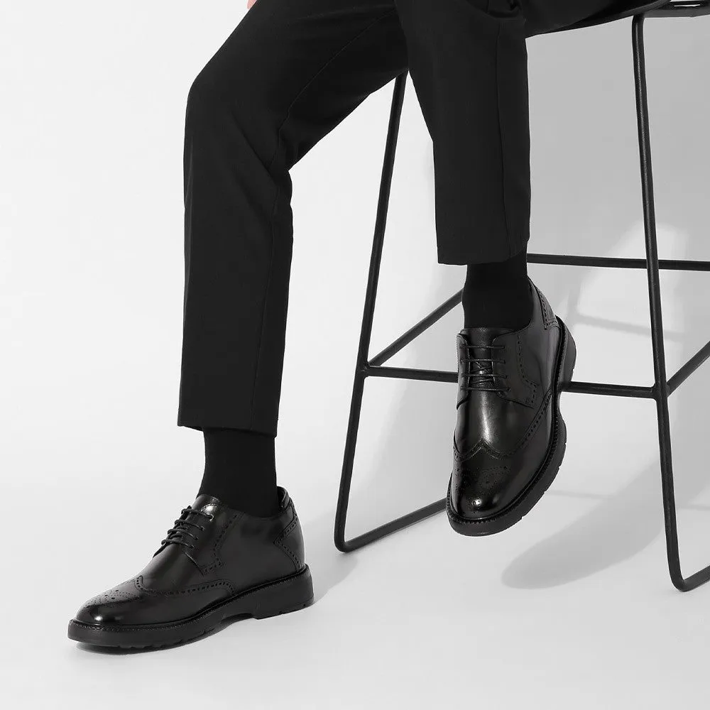 7CM/2.76 Inches CMR CHAMARIPA Men's Black Leather Derby Shoes