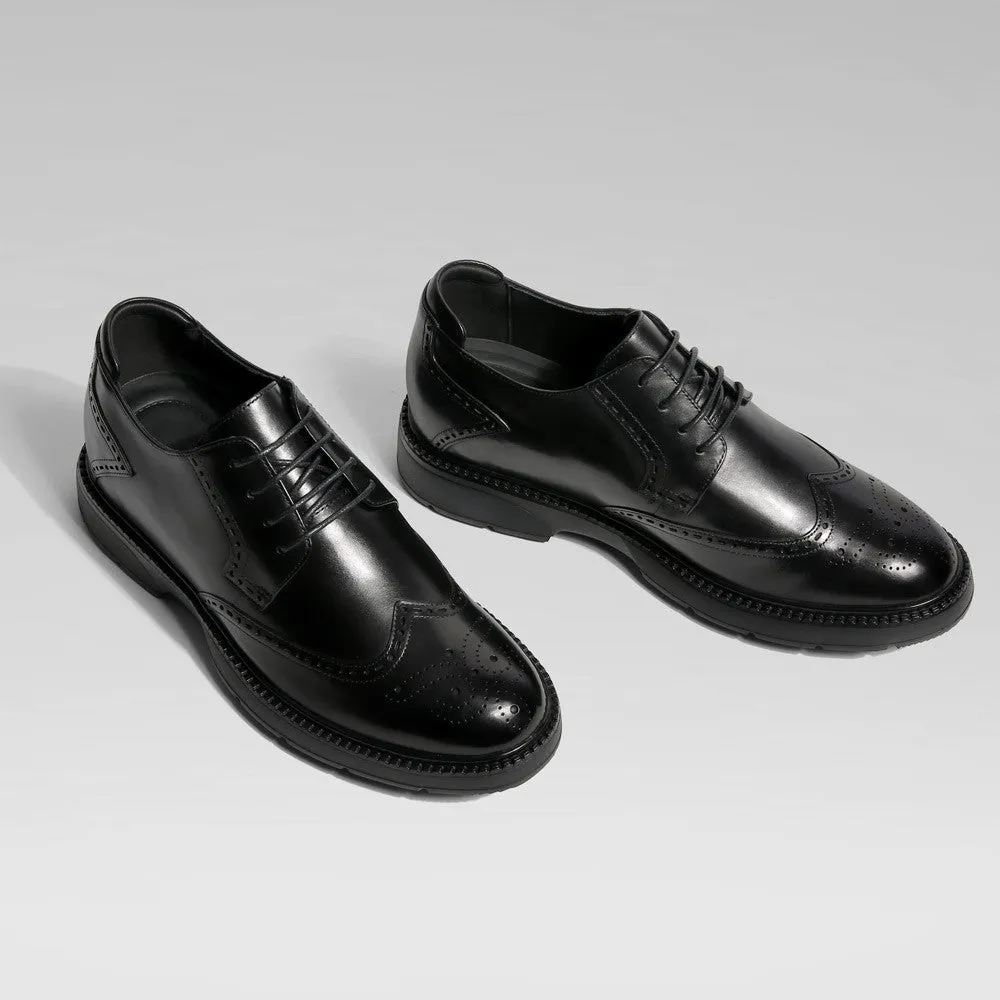 7CM/2.76 Inches CMR CHAMARIPA Men's Black Leather Derby Shoes