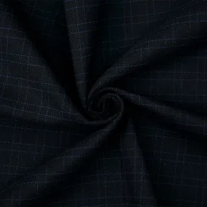 Black-Blue Polyester Check Plaid Twill Woven Fabric