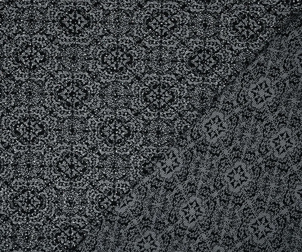Black-Silver Rayon Blend Stretch Spandex Floral Bengaline Jacquard Fabric