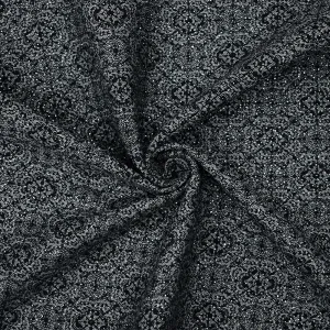 Black-Silver Rayon Blend Stretch Spandex Floral Bengaline Jacquard Fabric