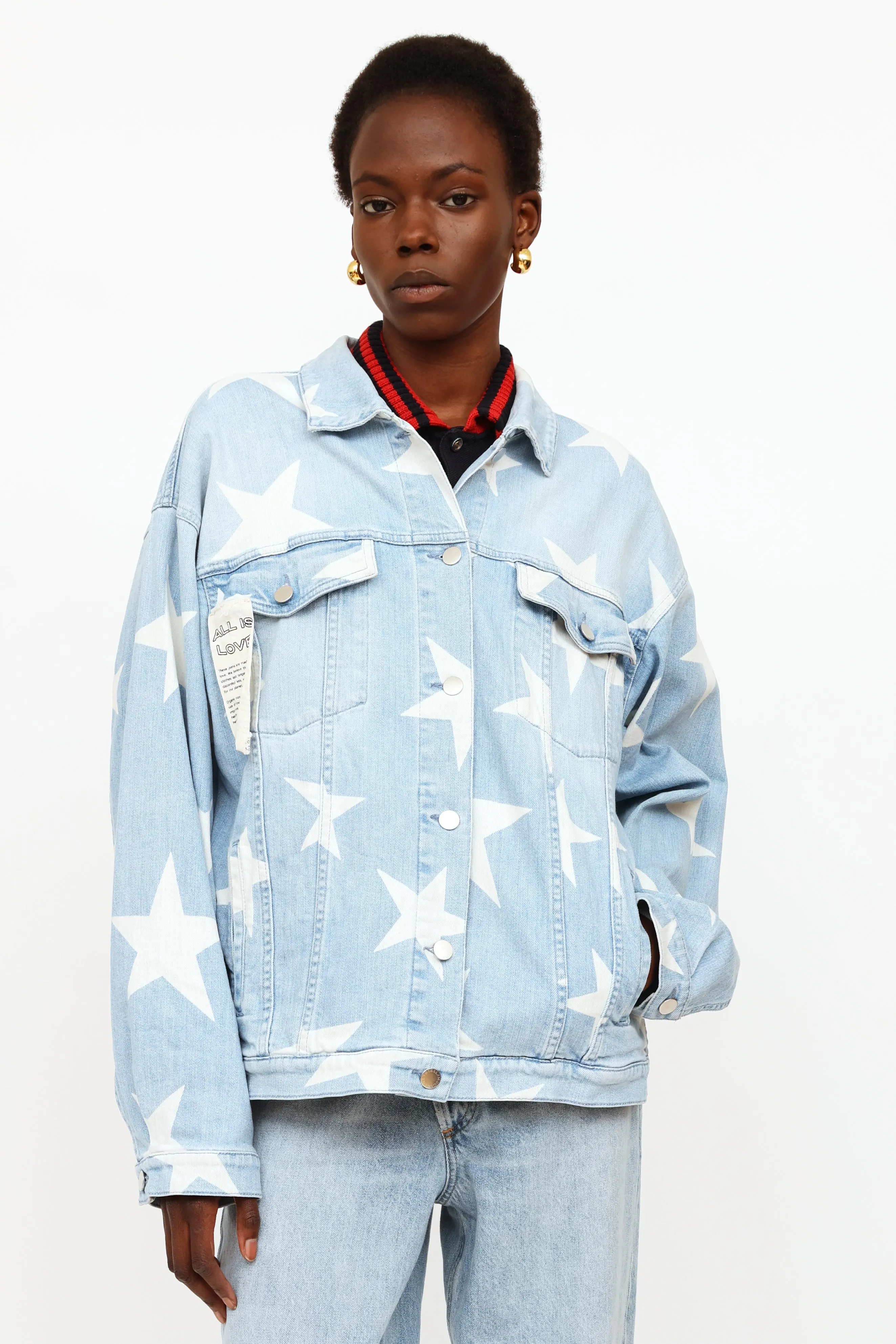 Blue & White Lightwash Star Denim Jacket