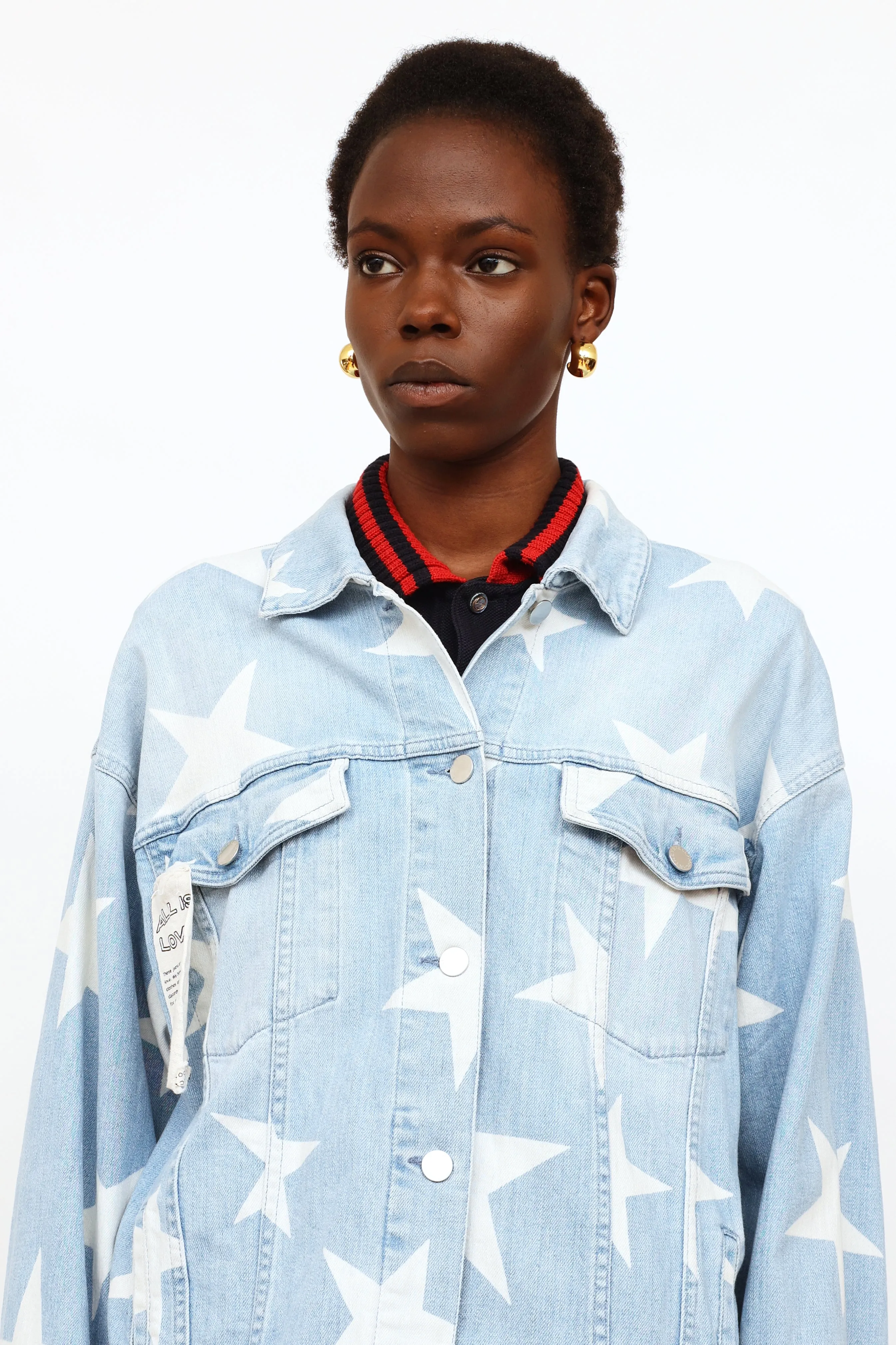 Blue & White Lightwash Star Denim Jacket