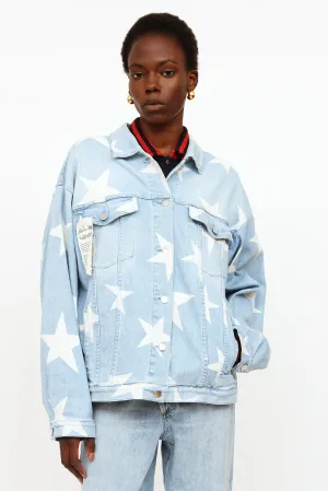 Blue & White Lightwash Star Denim Jacket