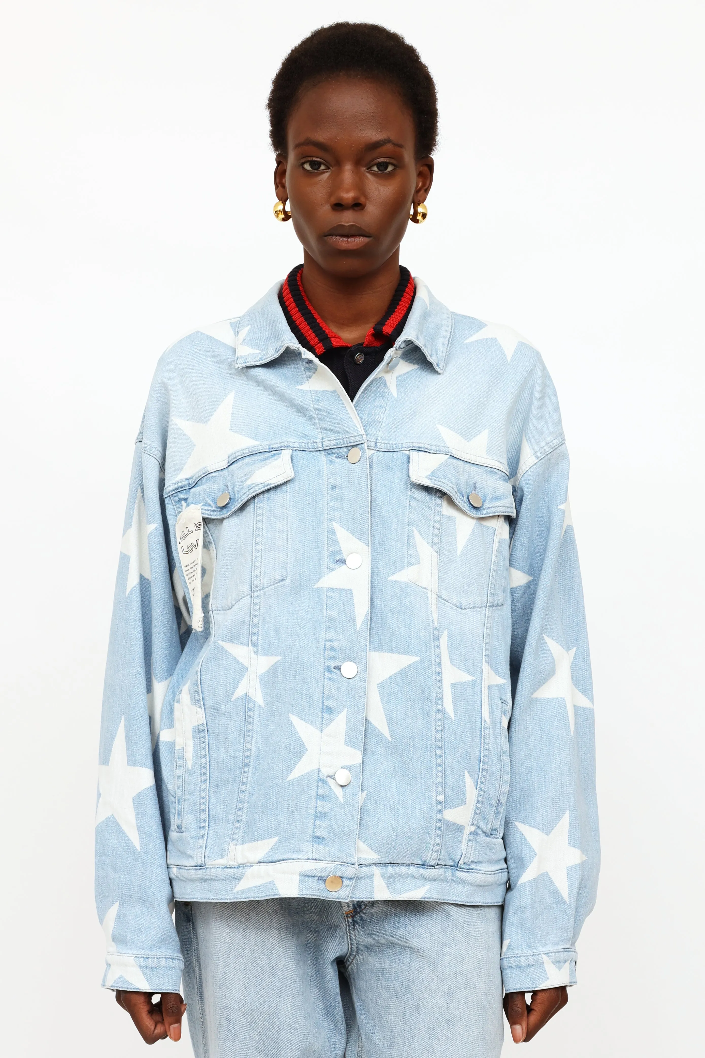 Blue & White Lightwash Star Denim Jacket