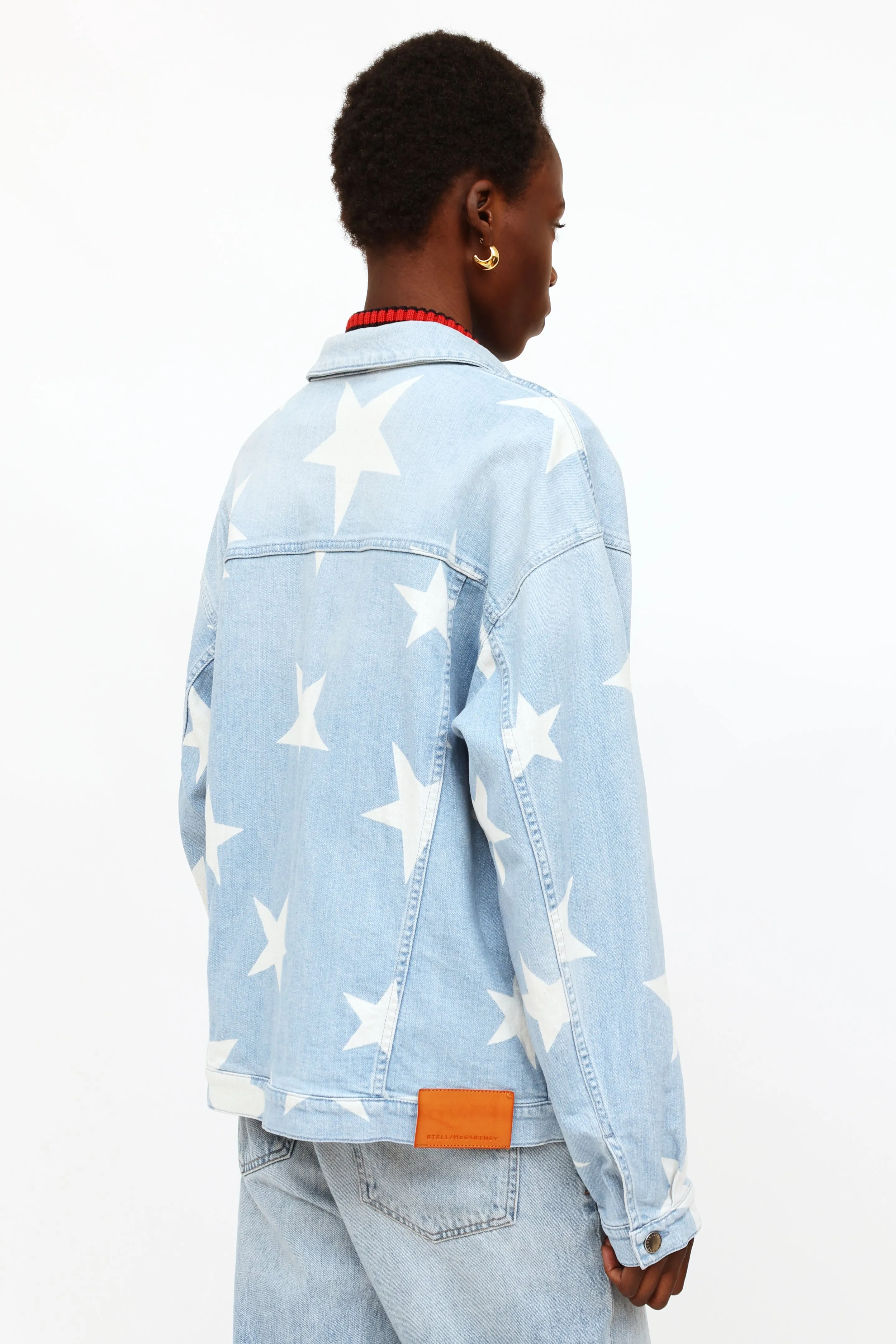 Blue & White Lightwash Star Denim Jacket