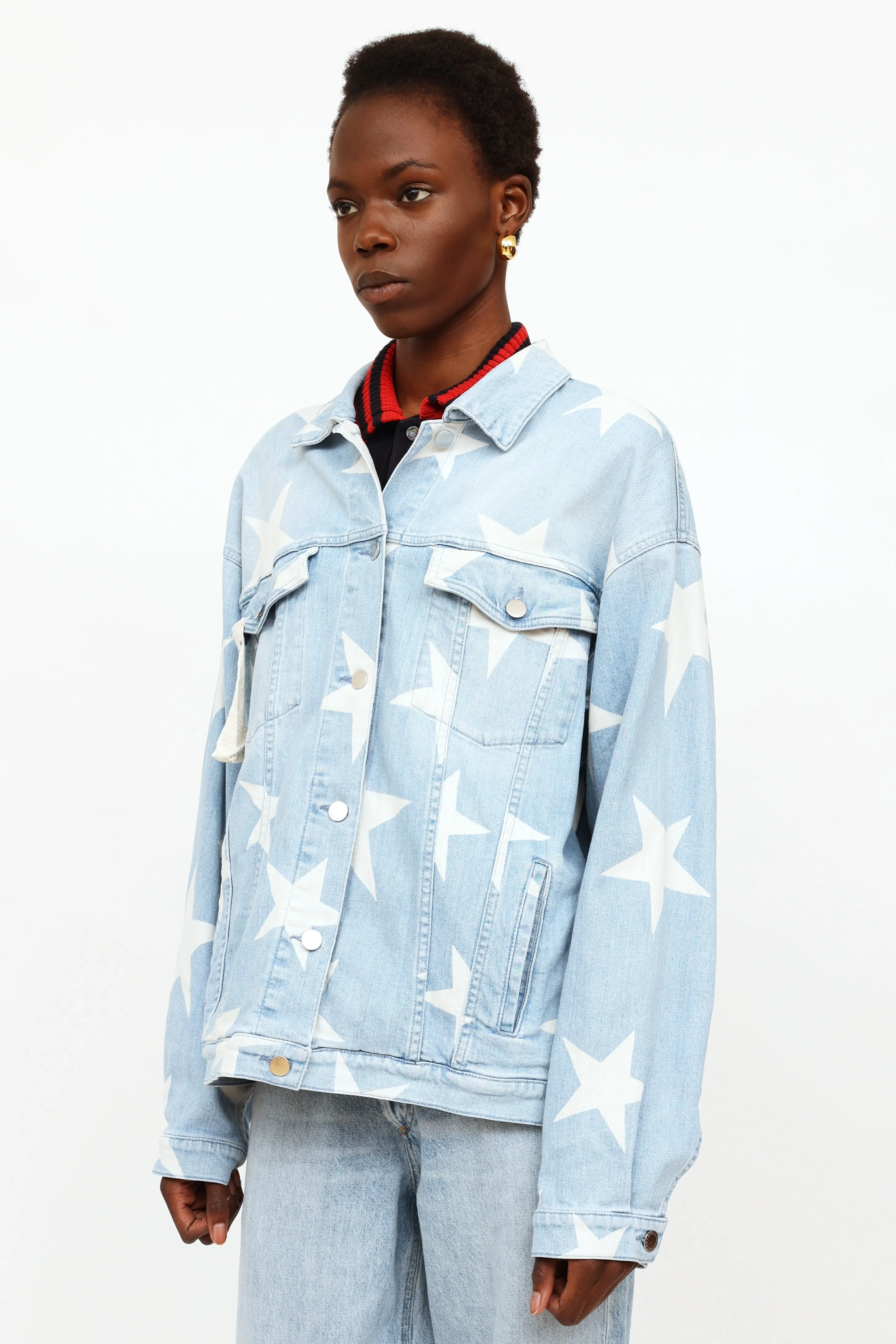Blue & White Lightwash Star Denim Jacket
