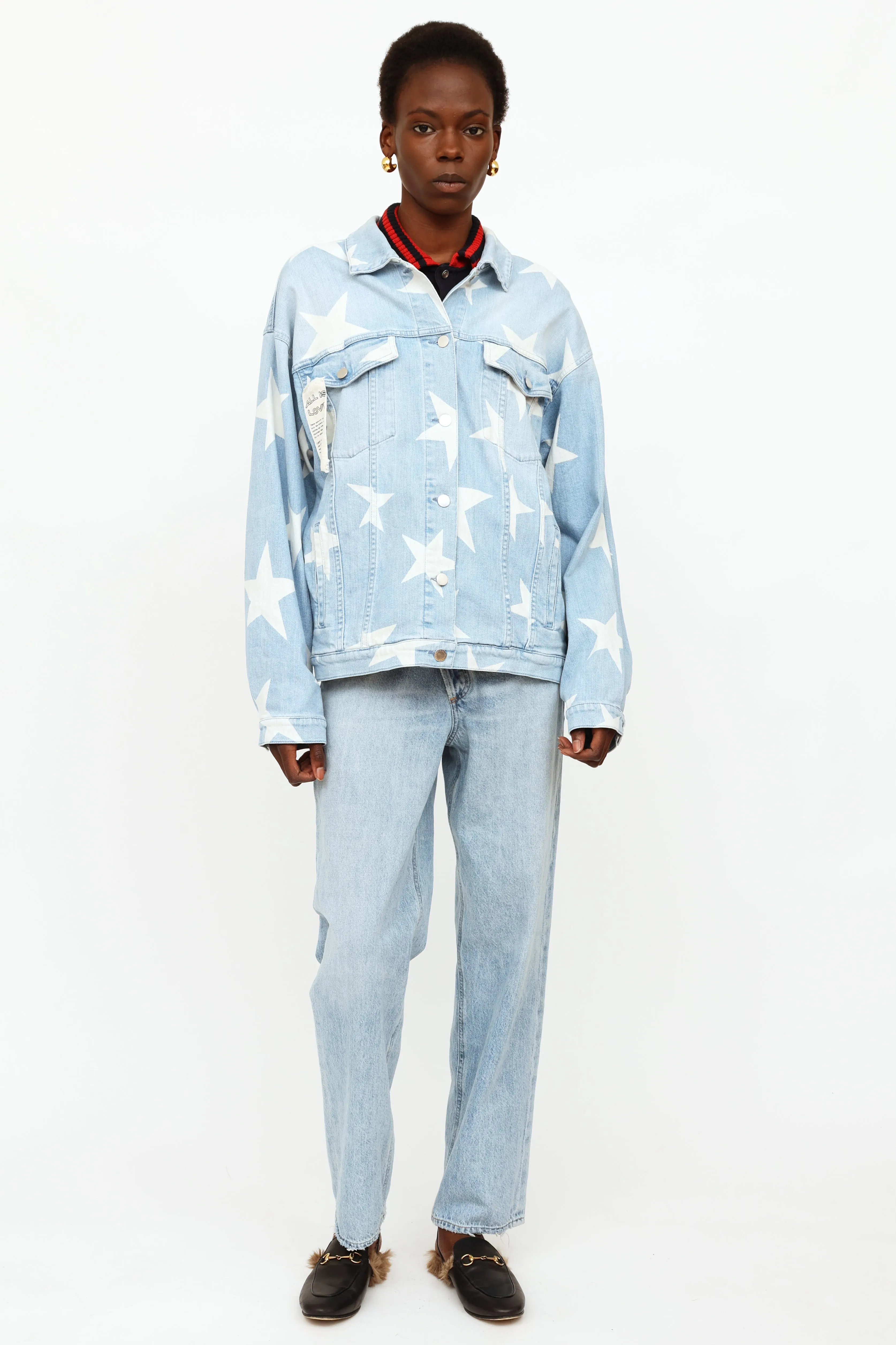Blue & White Lightwash Star Denim Jacket