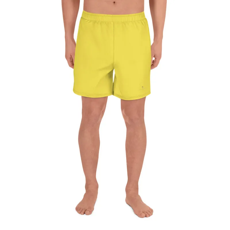Bright Yellow Men's Shorts, Yellow Solid Color Premium Athletic Long Running Basketball Style Shorts For Men- Made in Europe