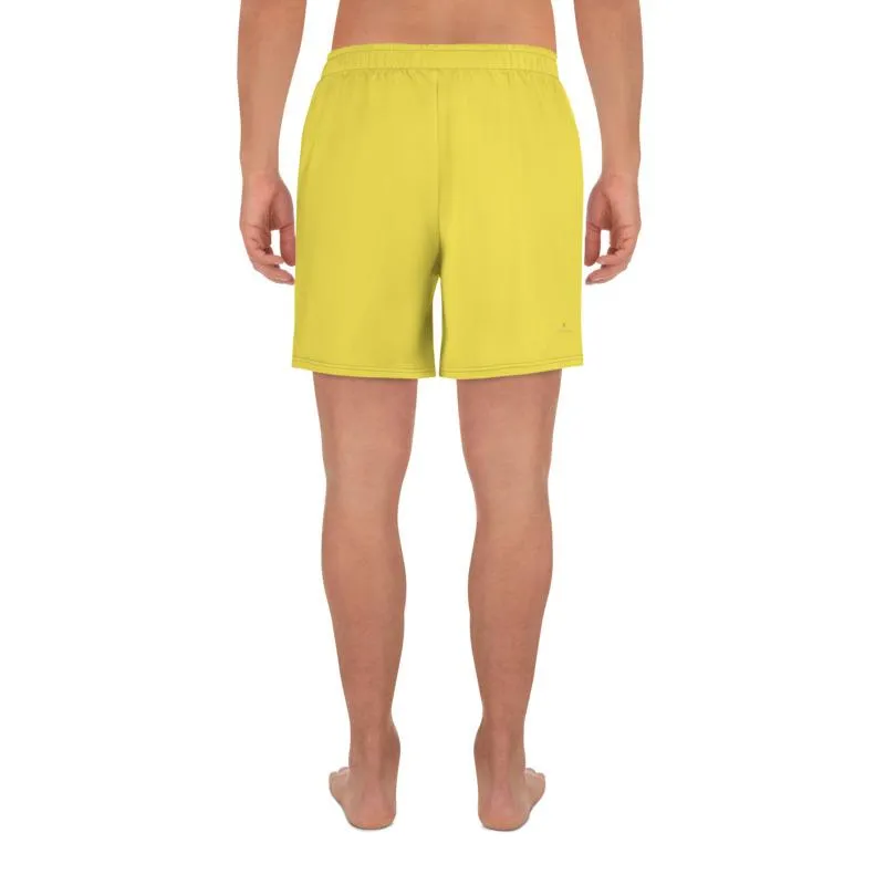 Bright Yellow Men's Shorts, Yellow Solid Color Premium Athletic Long Running Basketball Style Shorts For Men- Made in Europe