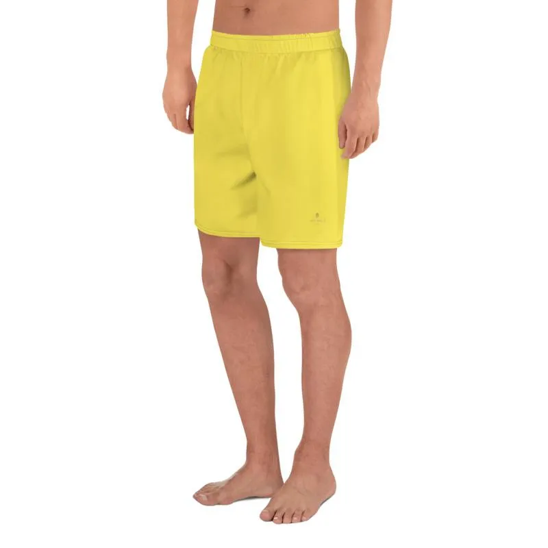 Bright Yellow Men's Shorts, Yellow Solid Color Premium Athletic Long Running Basketball Style Shorts For Men- Made in Europe