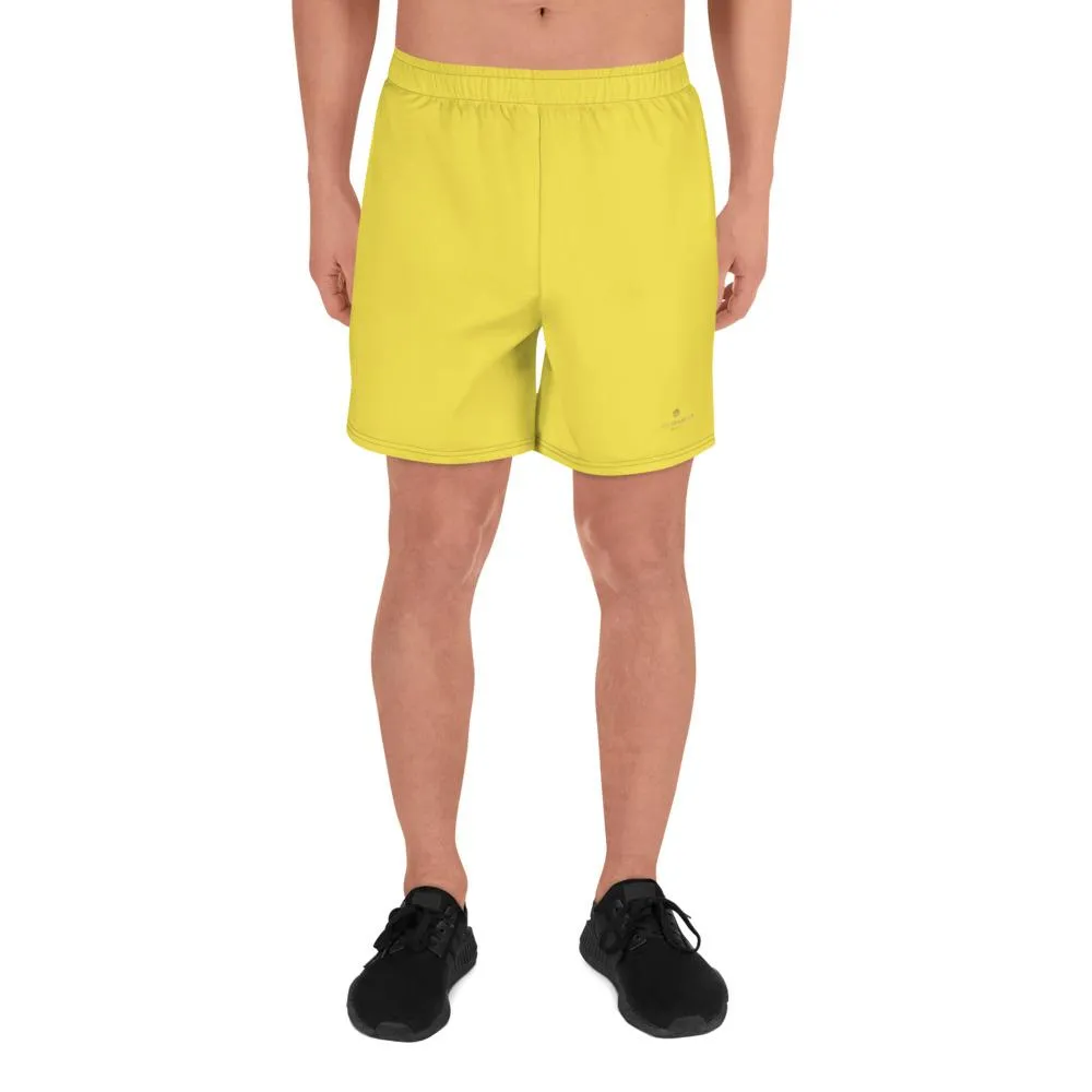 Bright Yellow Men's Shorts, Yellow Solid Color Premium Athletic Long Running Basketball Style Shorts For Men- Made in Europe