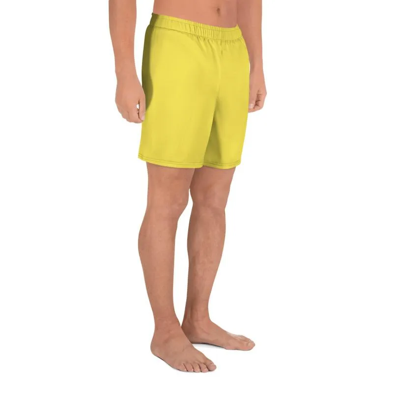 Bright Yellow Men's Shorts, Yellow Solid Color Premium Athletic Long Running Basketball Style Shorts For Men- Made in Europe