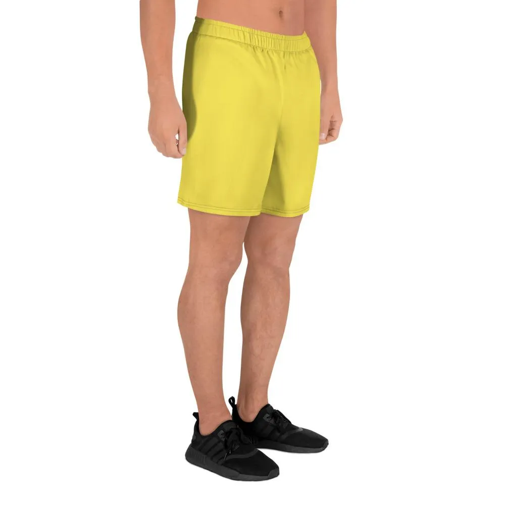 Bright Yellow Men's Shorts, Yellow Solid Color Premium Athletic Long Running Basketball Style Shorts For Men- Made in Europe