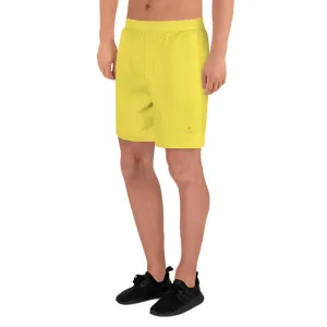 Bright Yellow Men's Shorts, Yellow Solid Color Premium Athletic Long Running Basketball Style Shorts For Men- Made in Europe