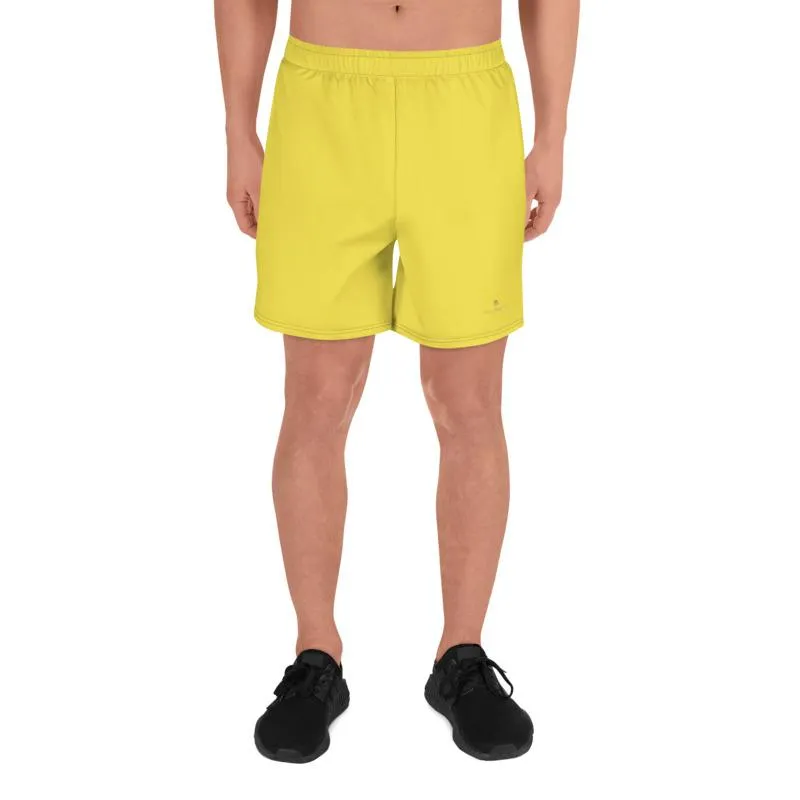 Bright Yellow Men's Shorts, Yellow Solid Color Premium Athletic Long Running Basketball Style Shorts For Men- Made in Europe