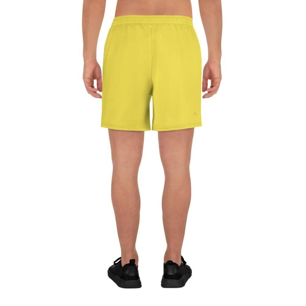 Bright Yellow Men's Shorts, Yellow Solid Color Premium Athletic Long Running Basketball Style Shorts For Men- Made in Europe