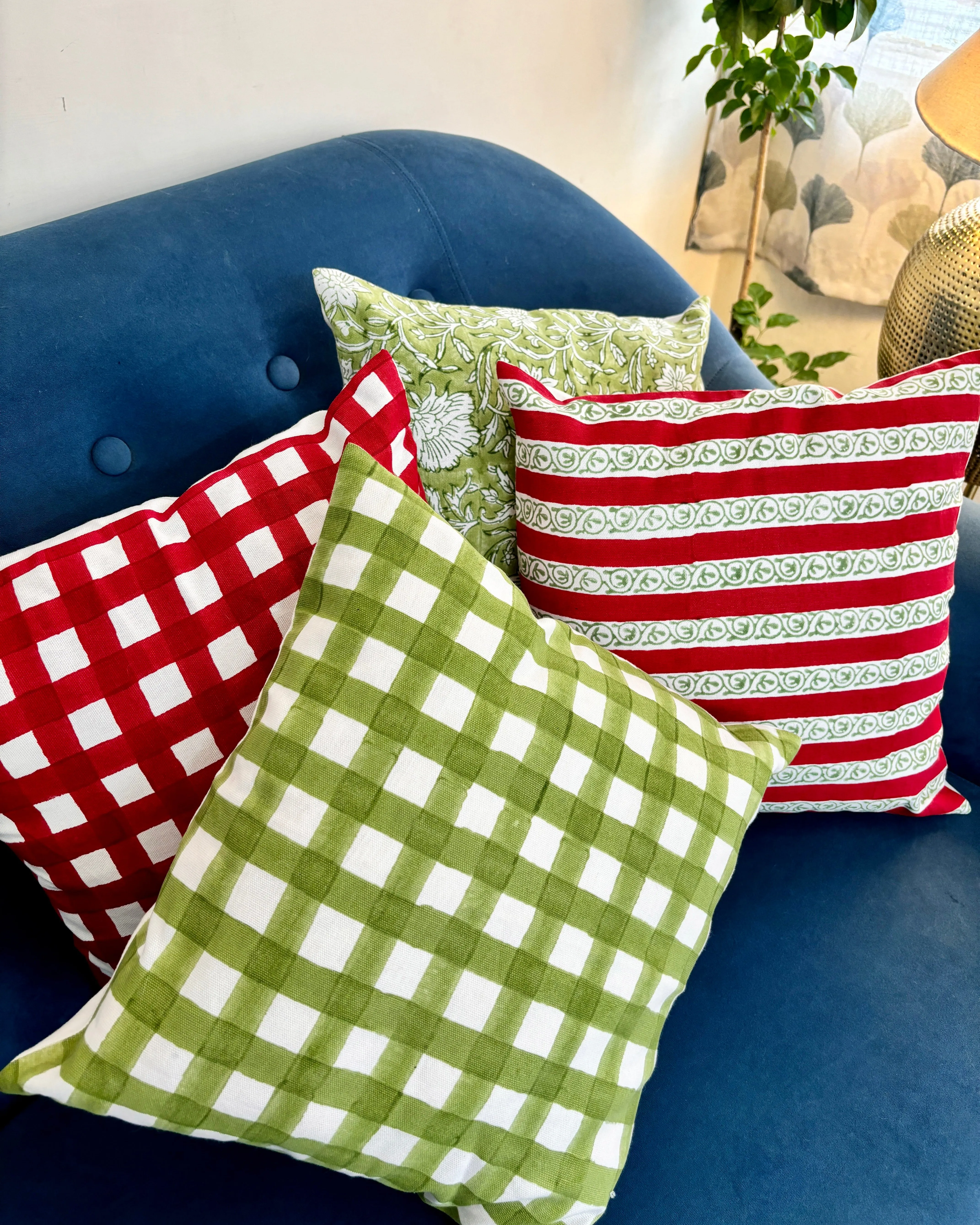 Cotton Cushion Cover | Checks Print | Avocado Green