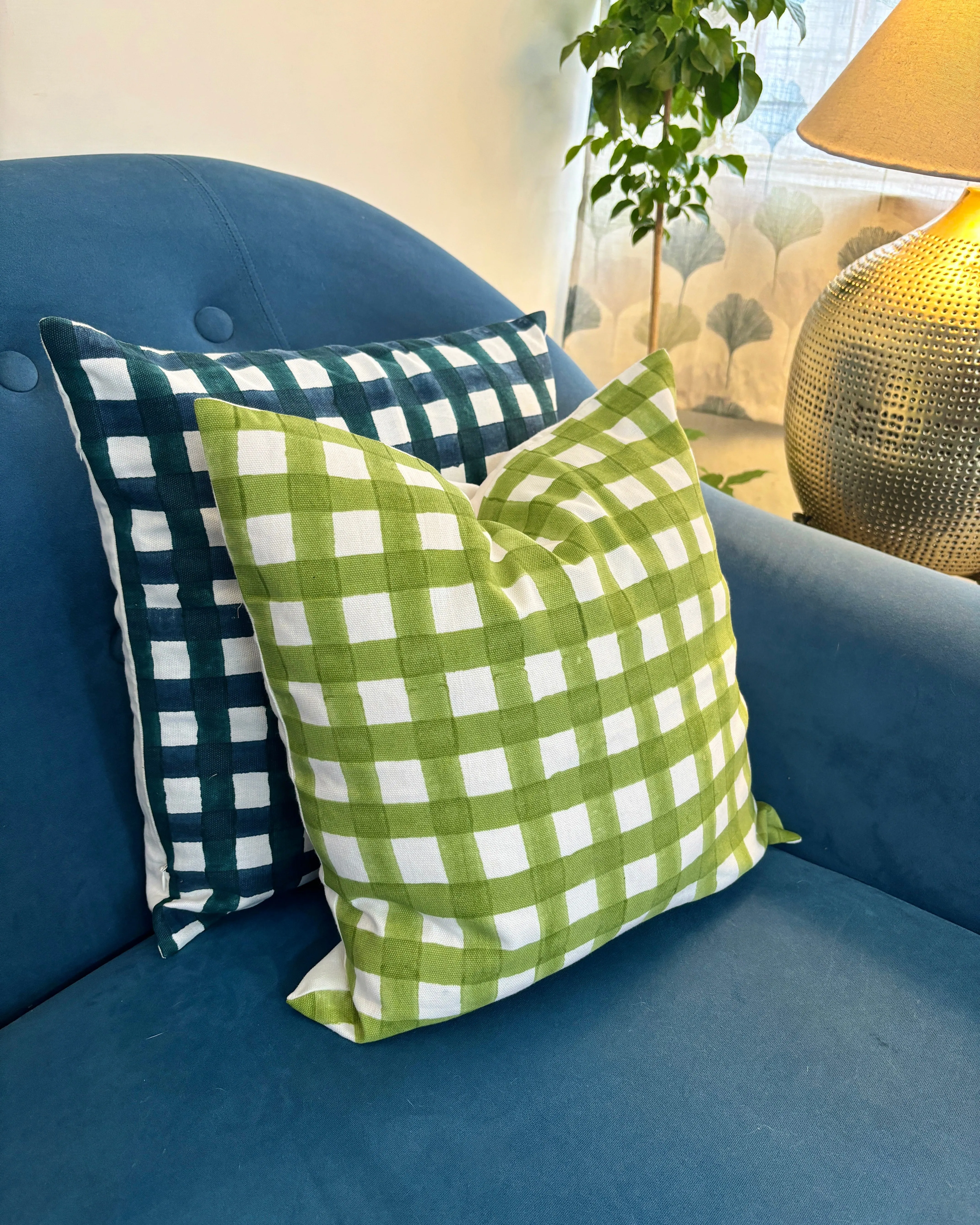 Cotton Cushion Cover | Checks Print | Avocado Green