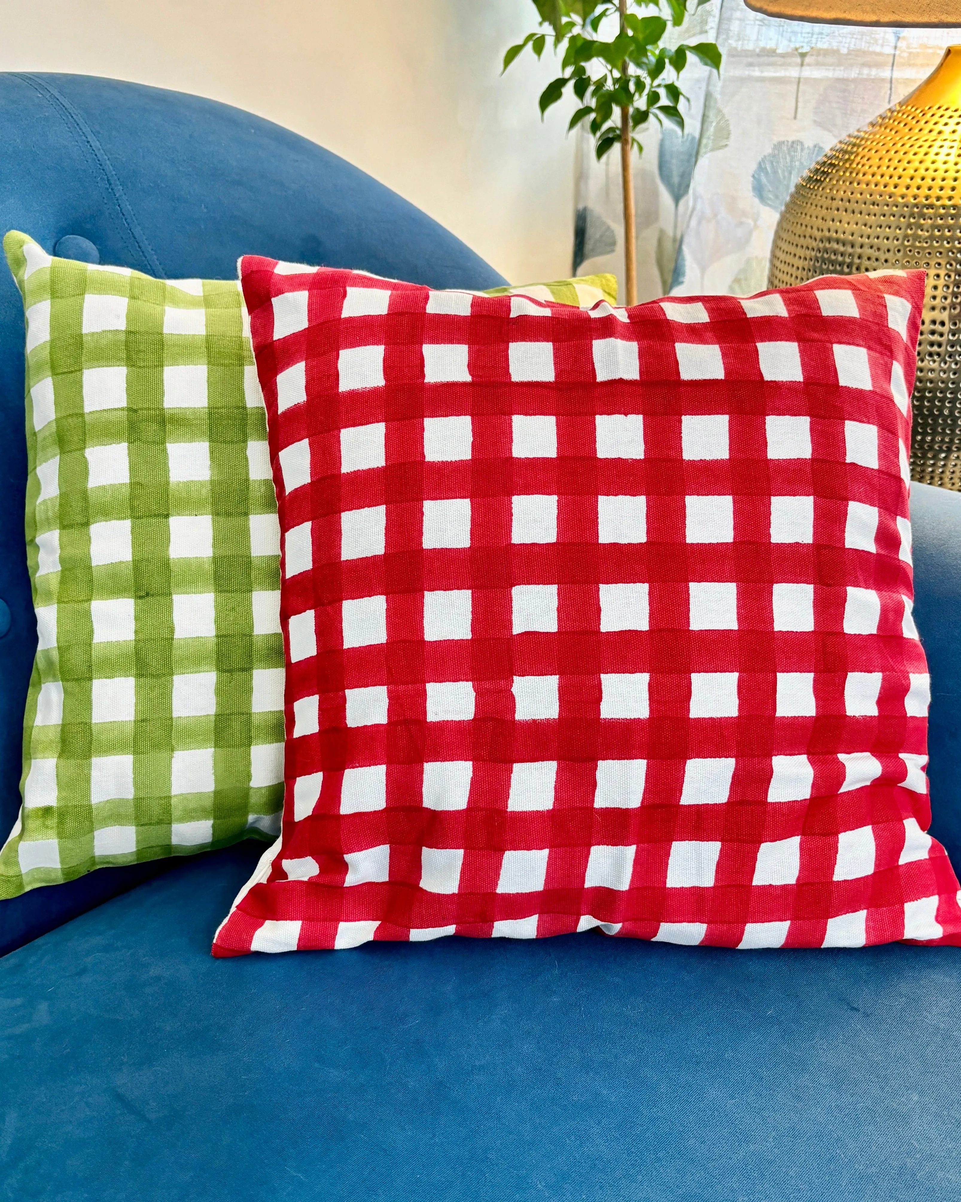 Cotton Cushion Cover | Checks Print | Rich Red