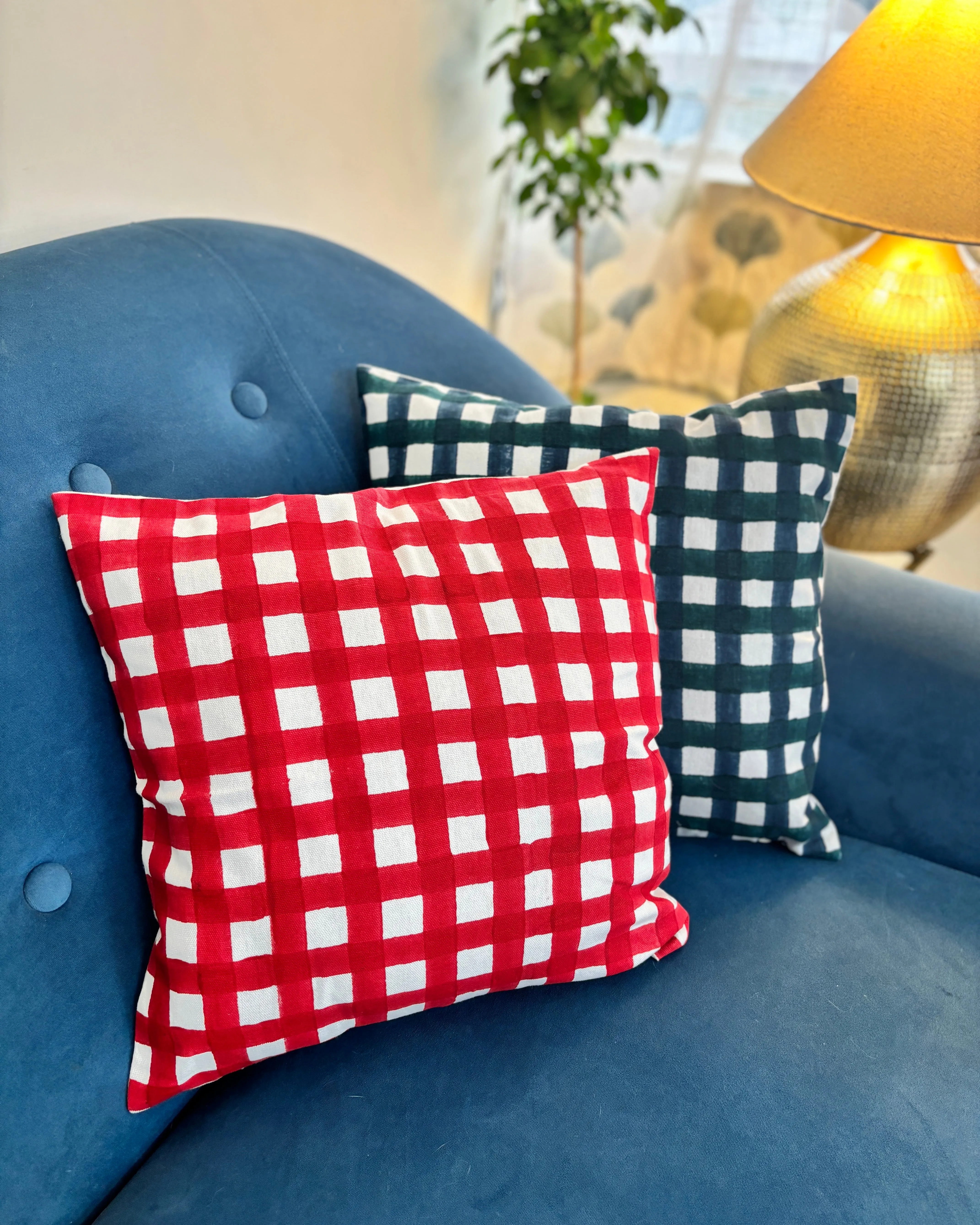 Cotton Cushion Cover | Checks Print | Rich Red