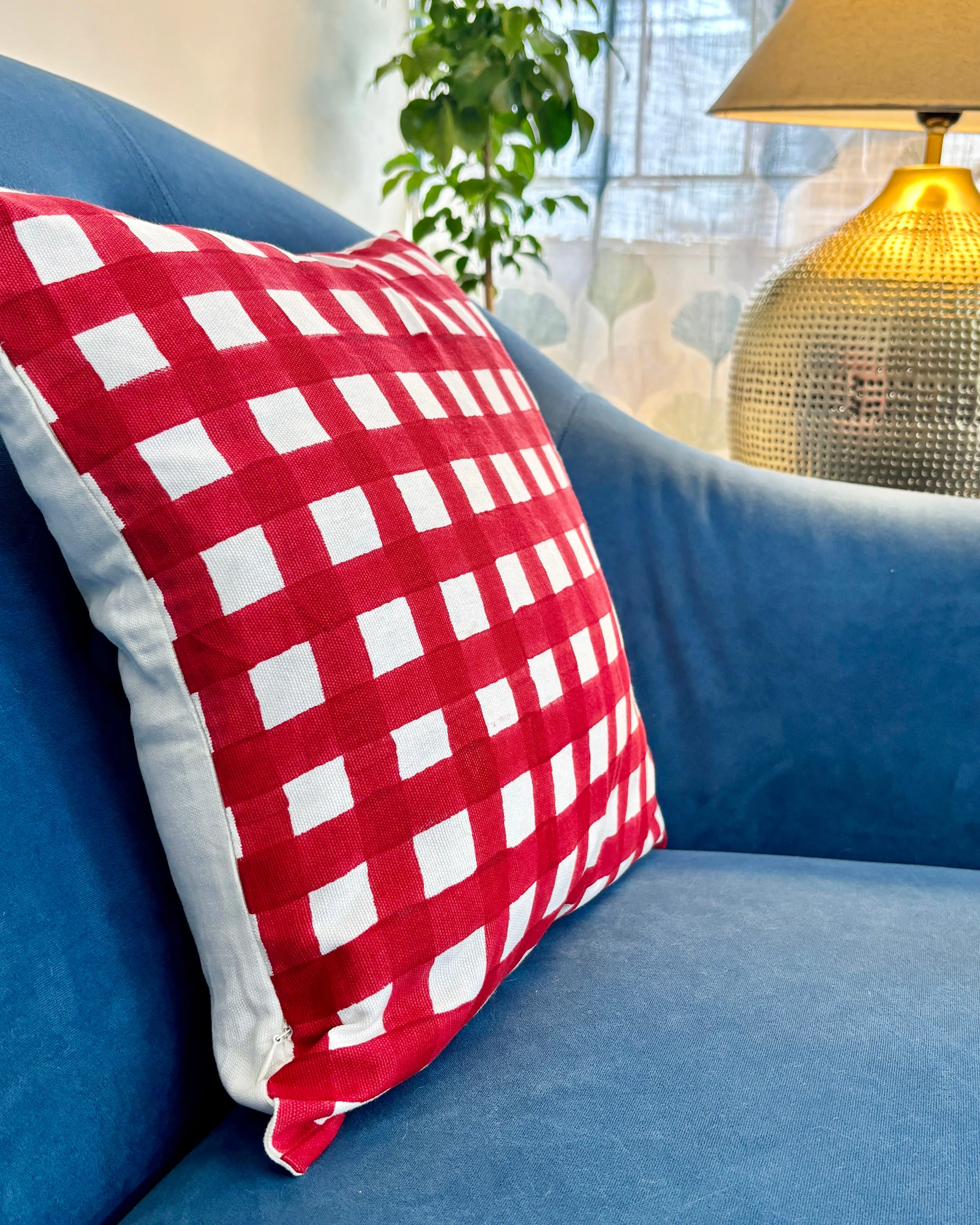 Cotton Cushion Cover | Checks Print | Rich Red