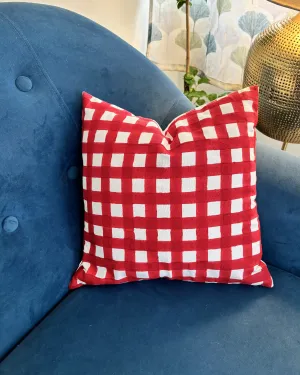 Cotton Cushion Cover | Checks Print | Rich Red