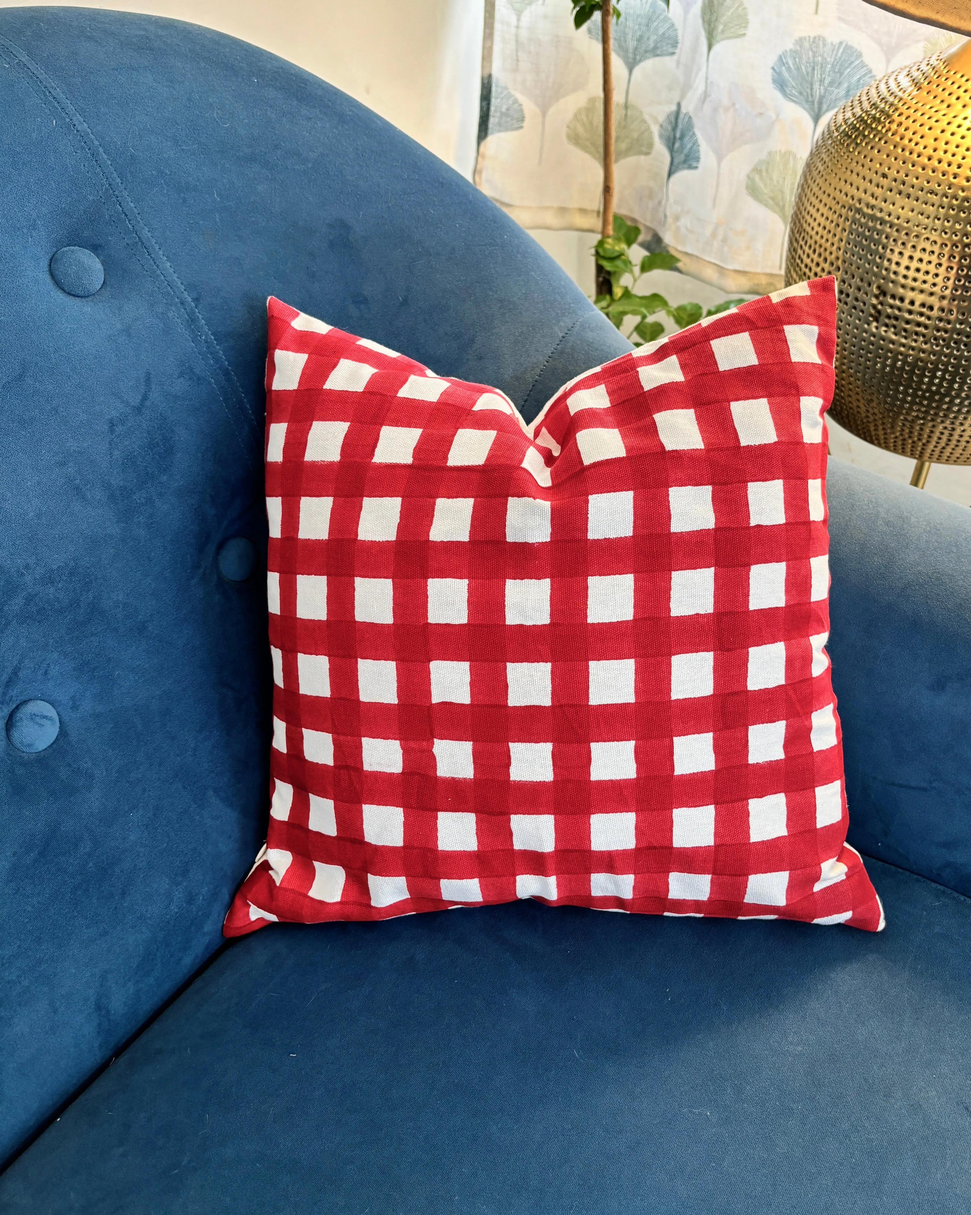 Cotton Cushion Cover | Checks Print | Rich Red