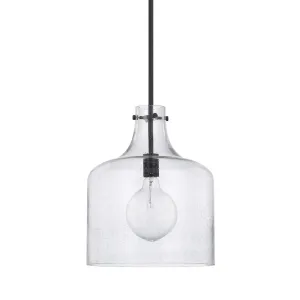 Crawford One Light Pendant Seeded Glass - Matte Black