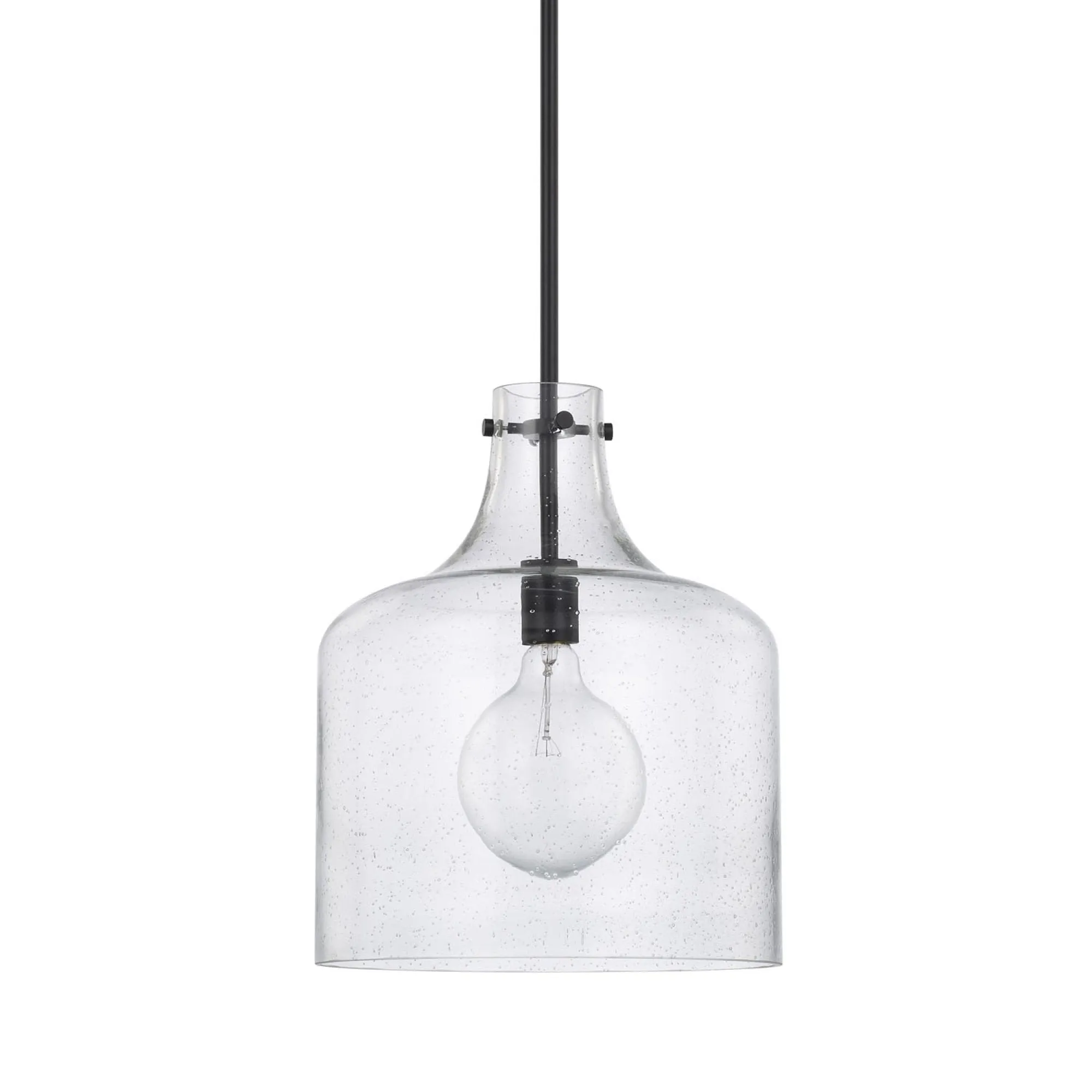 Crawford One Light Pendant Seeded Glass - Matte Black