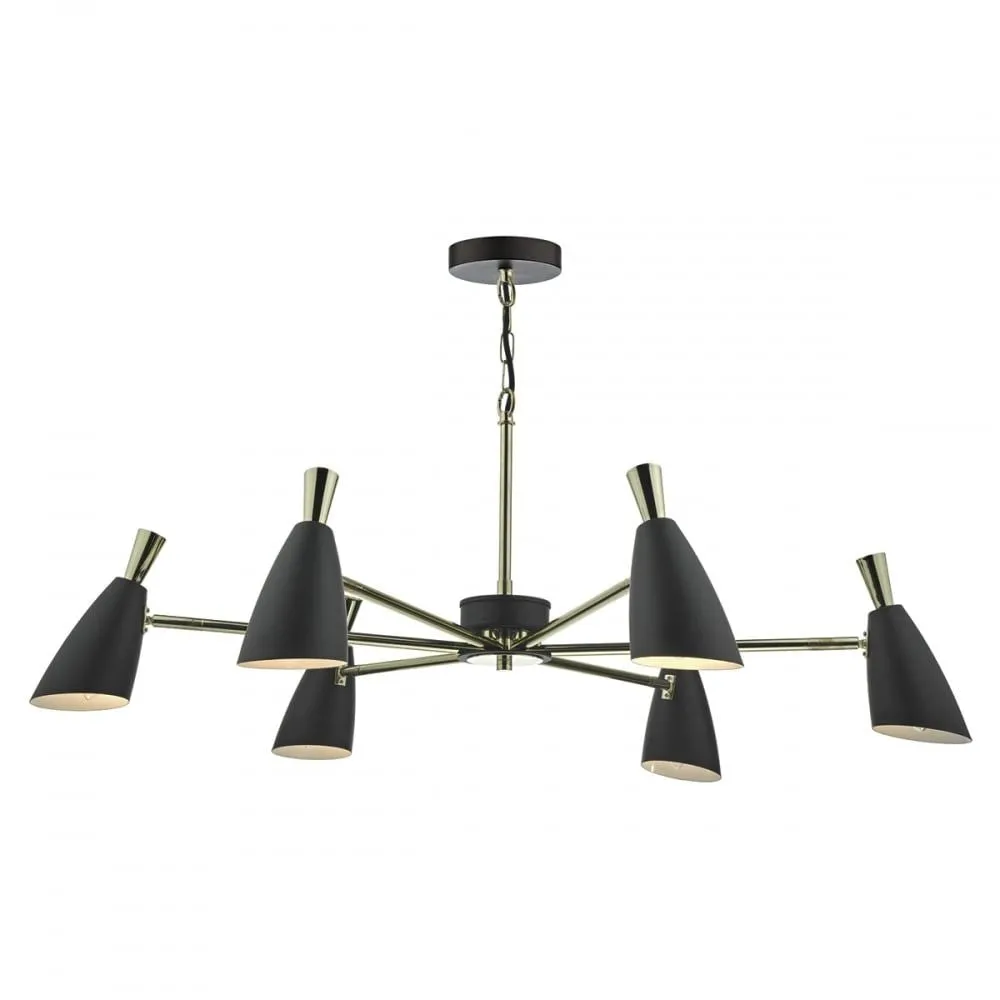 Dar DIE0654 | Diego | 6 Light | Pendant | Black & Gold