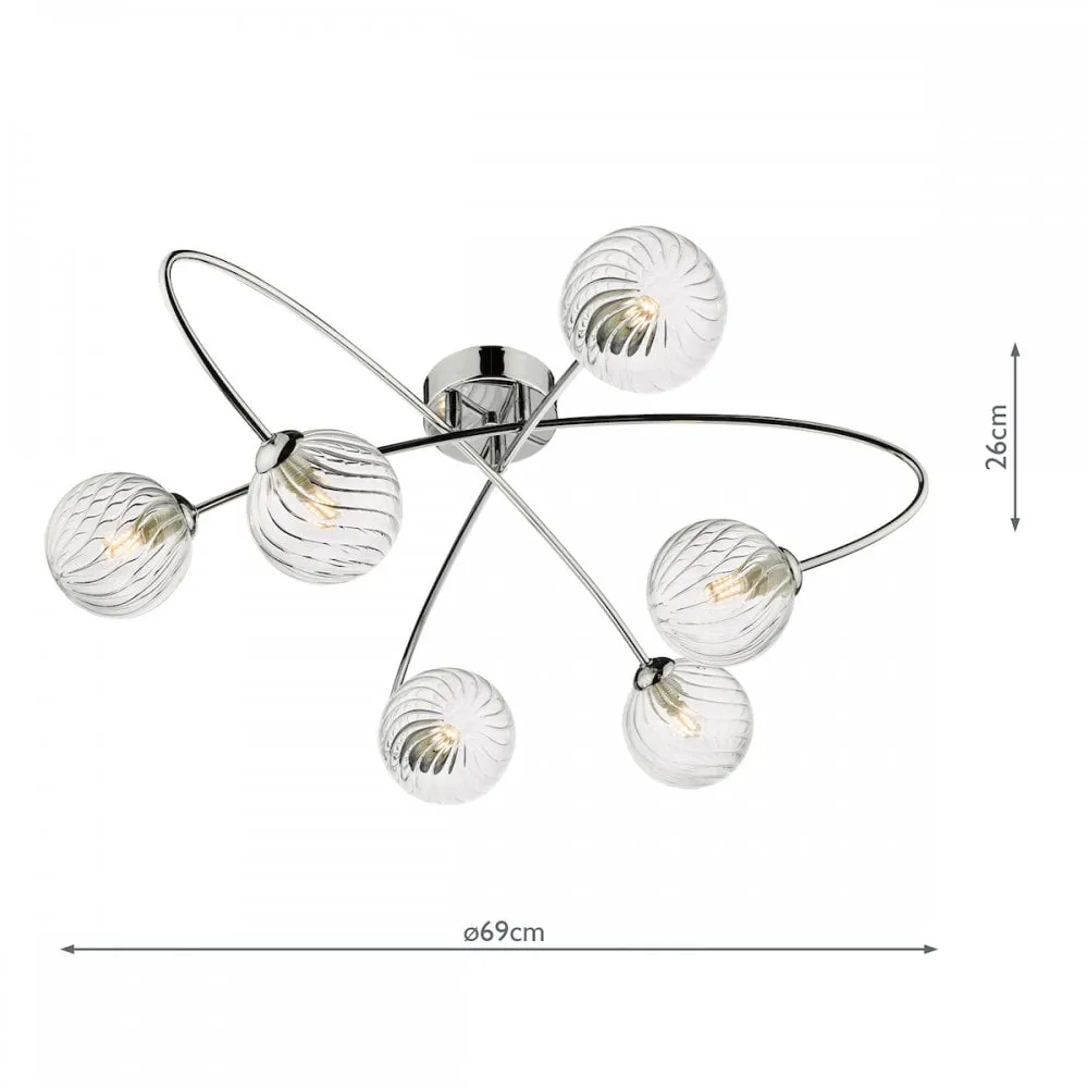 Dar ETT6450 Etta 6 Light Semi Flush Polished Chrome Clear Glass